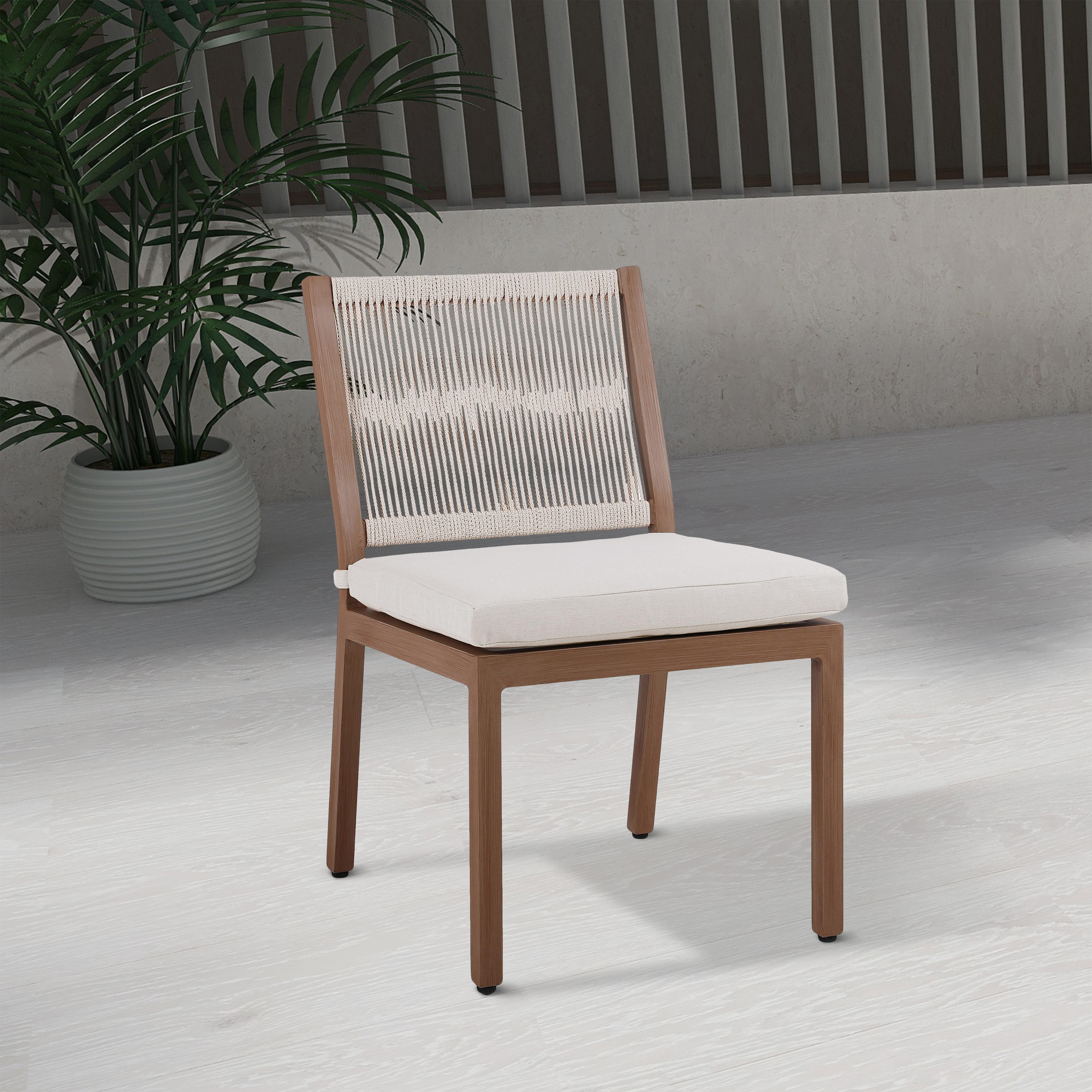 Meridian Maui Cream Water Resistant Fabric Outdoor Patio Dining Side Chair