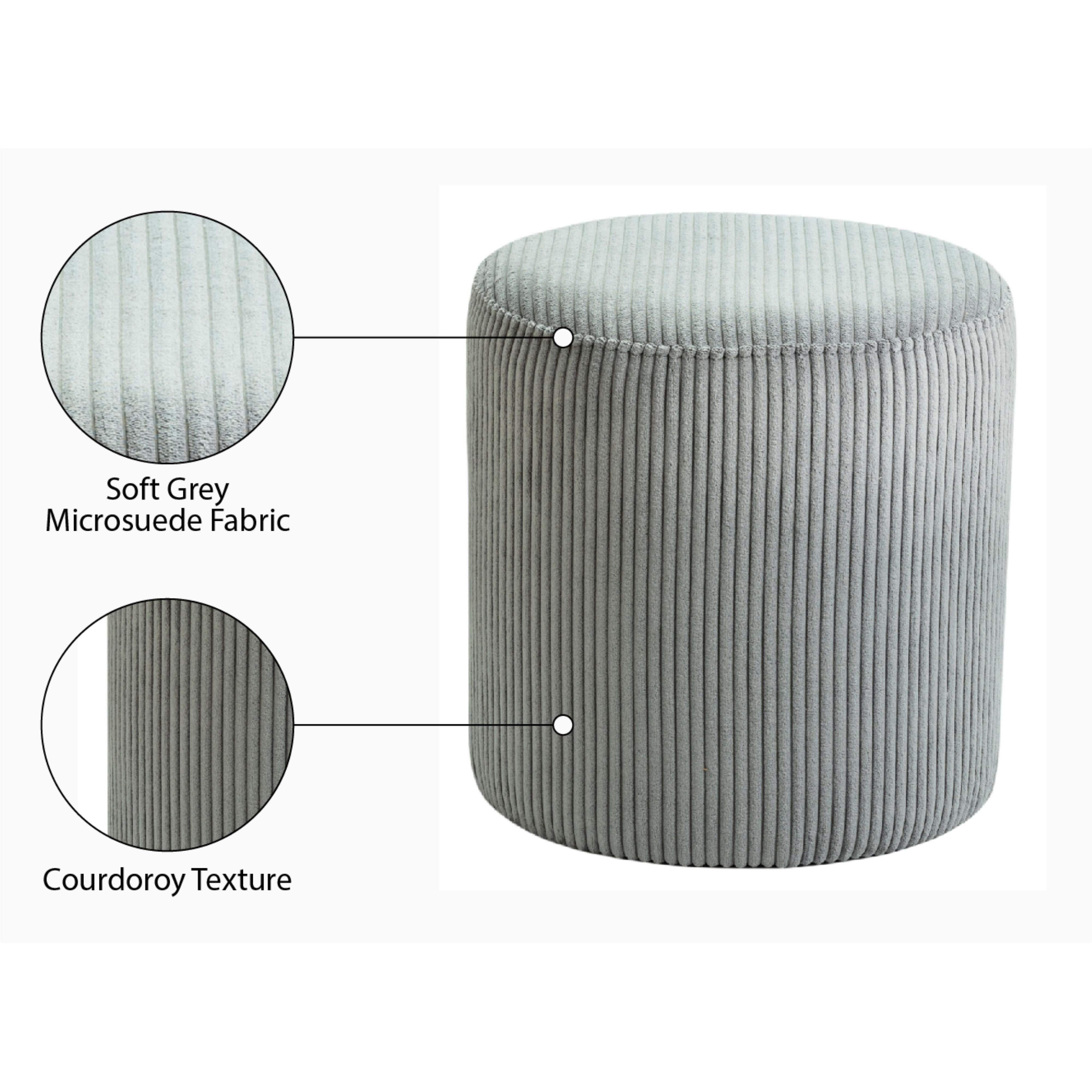 Meridian Roy Grey Microsuede Fabric Ottoman/Stool
