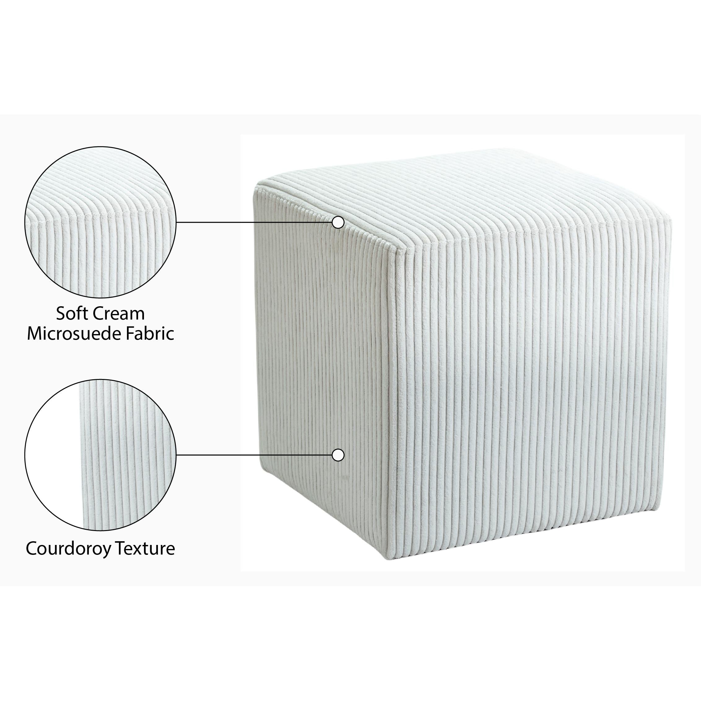 Meridian Roy Cream Microsuede Fabric Ottoman/Stool