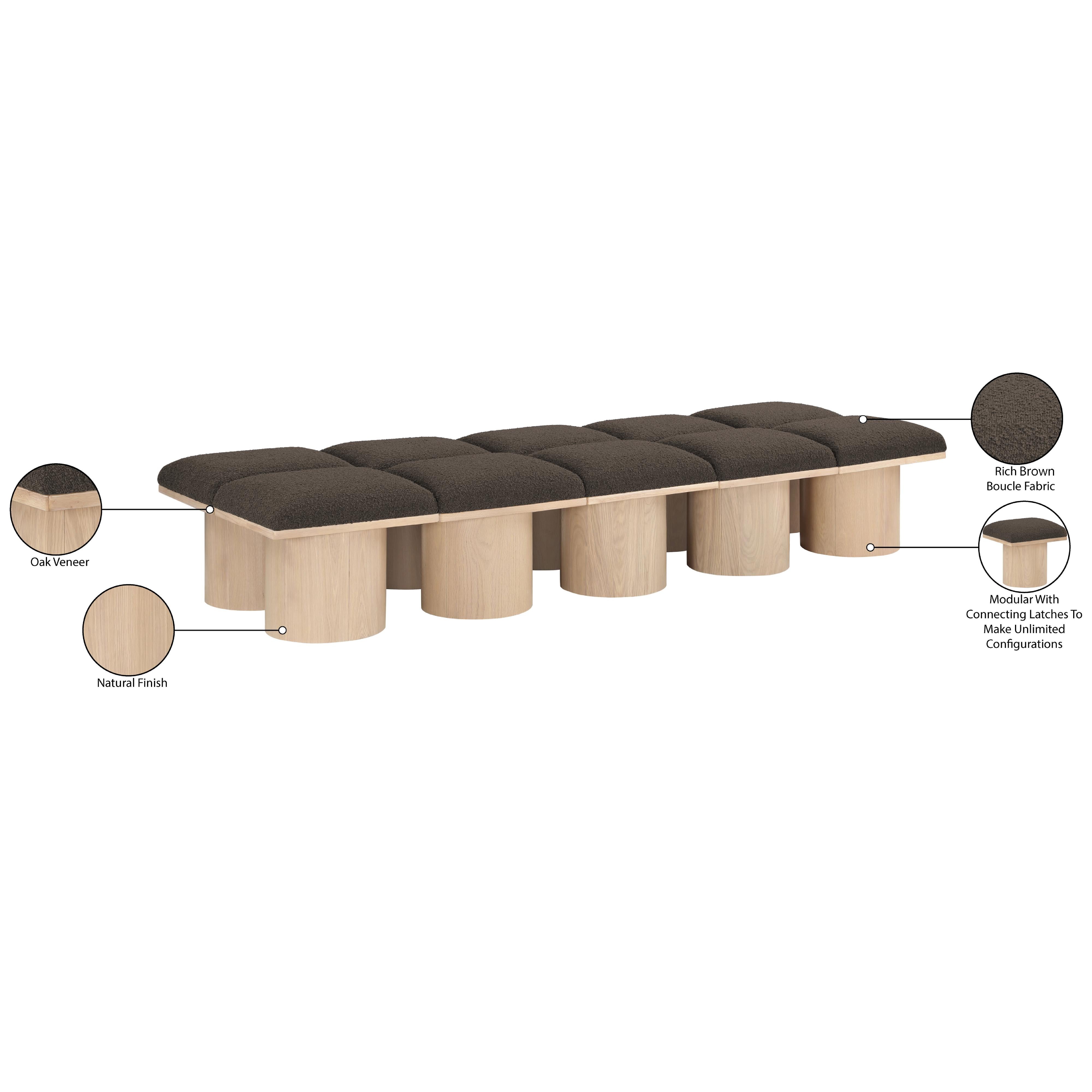 Meridian Pavilion Brown Boucle Fabric Bench