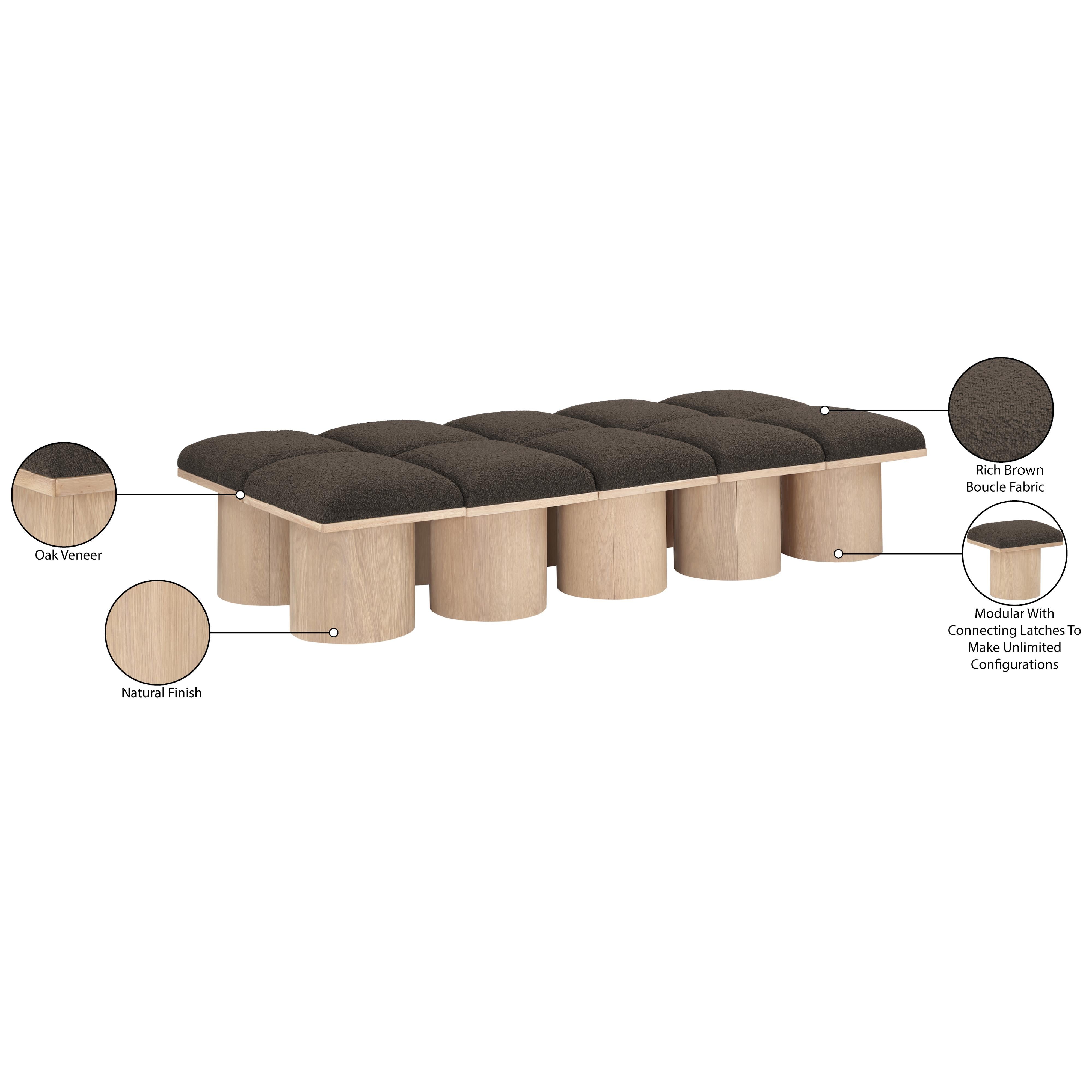 Meridian Pavilion Brown Boucle Fabric Bench
