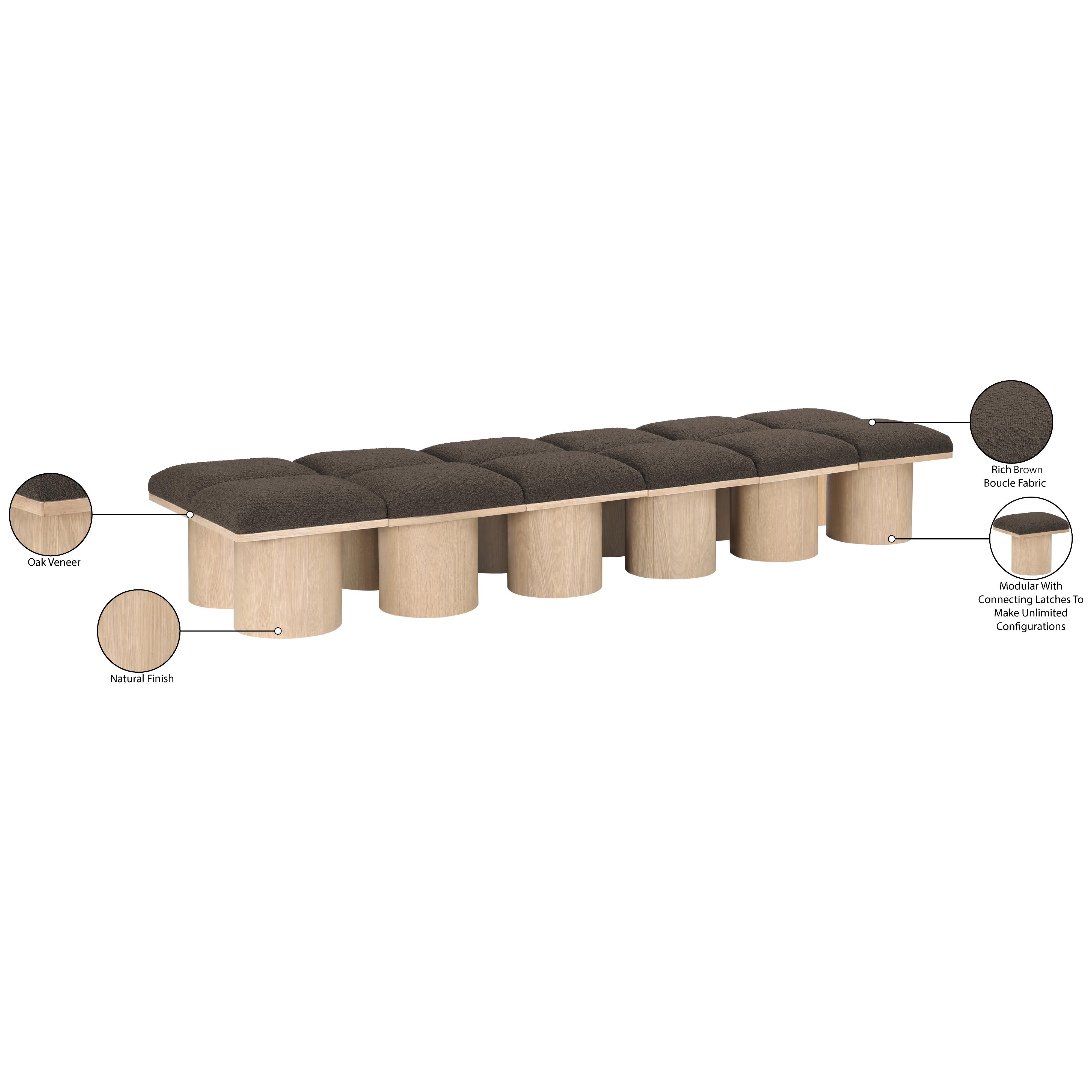 Meridian Pavilion Brown Boucle Fabric Bench