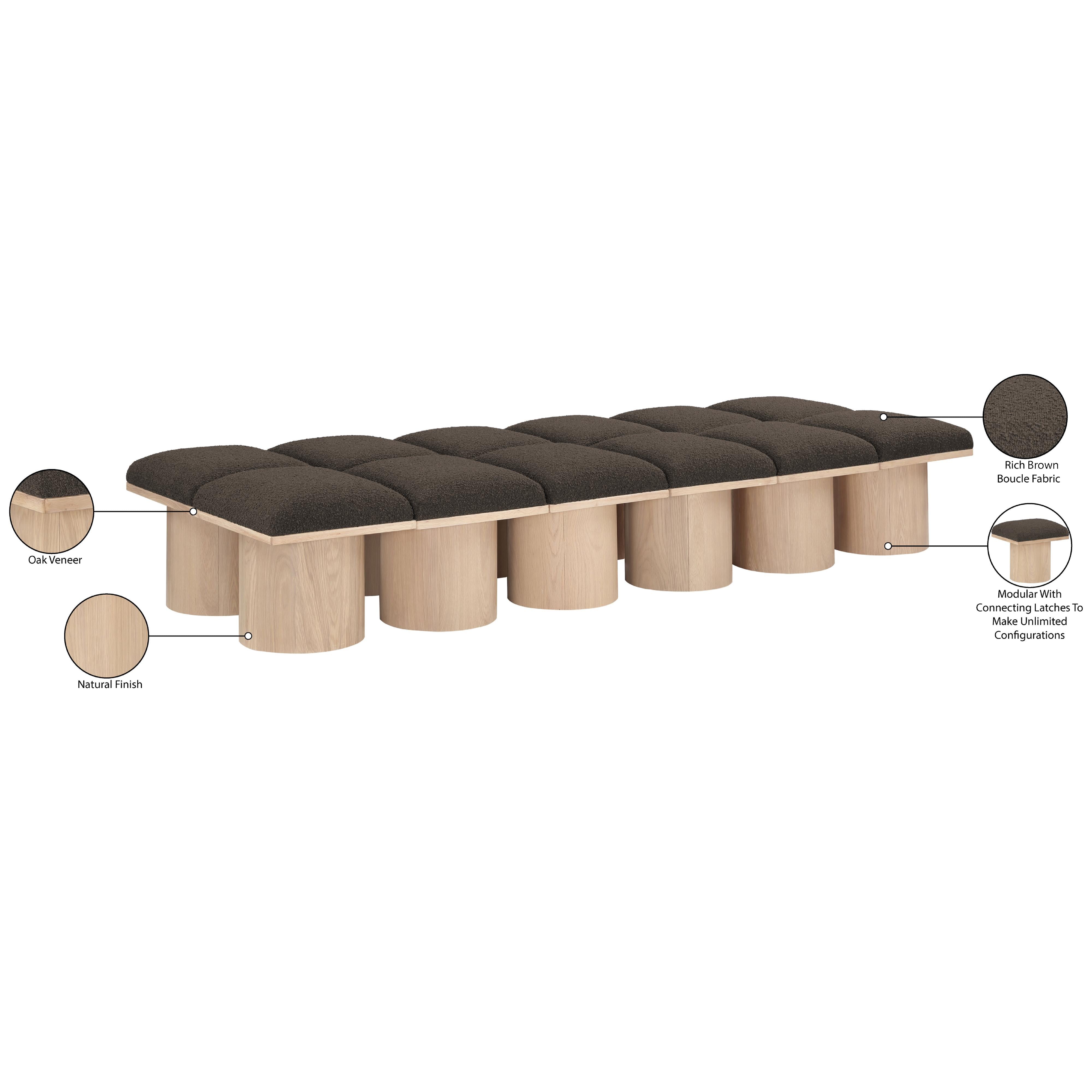 Meridian Pavilion Brown Boucle Fabric Bench