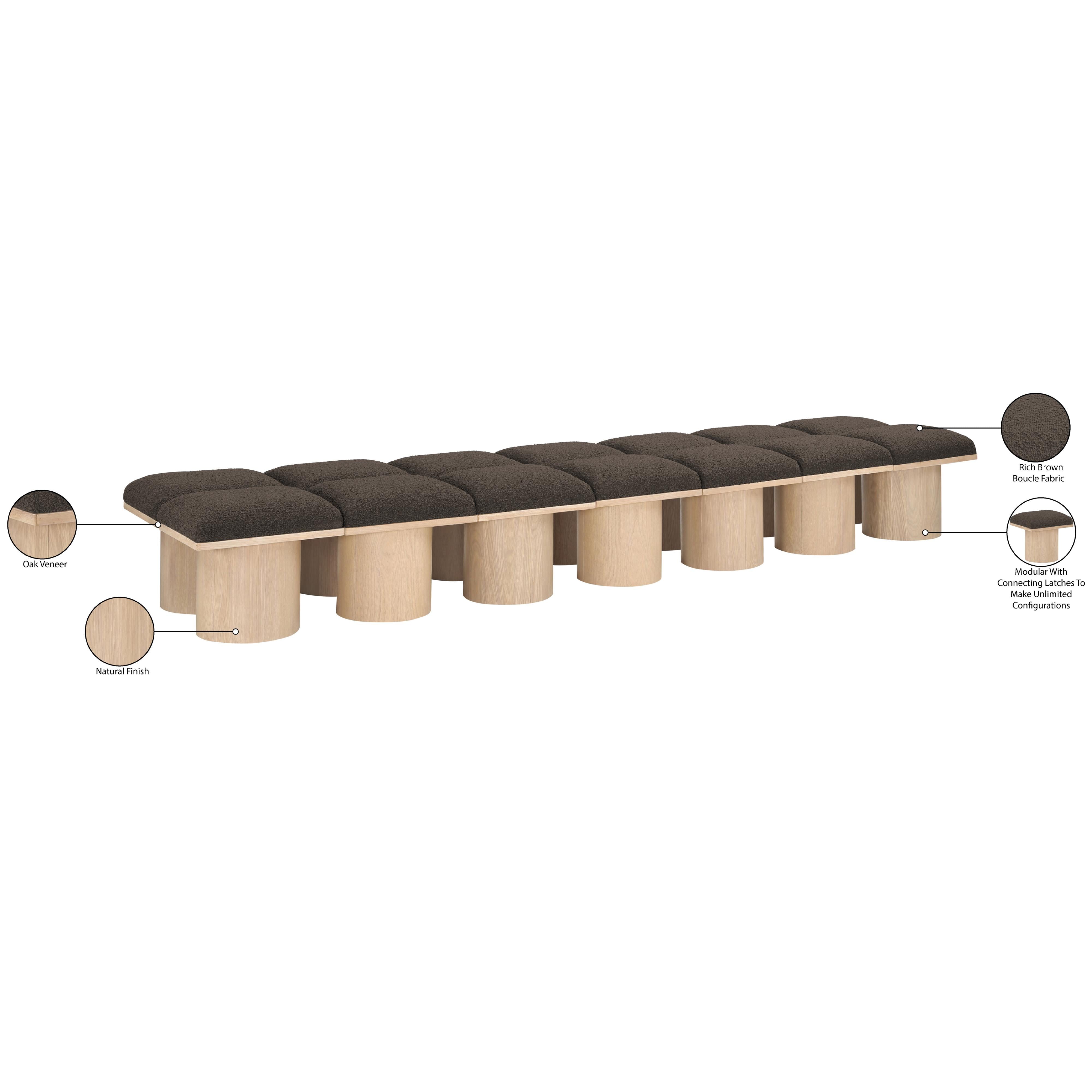 Meridian Pavilion Brown Boucle Fabric Bench