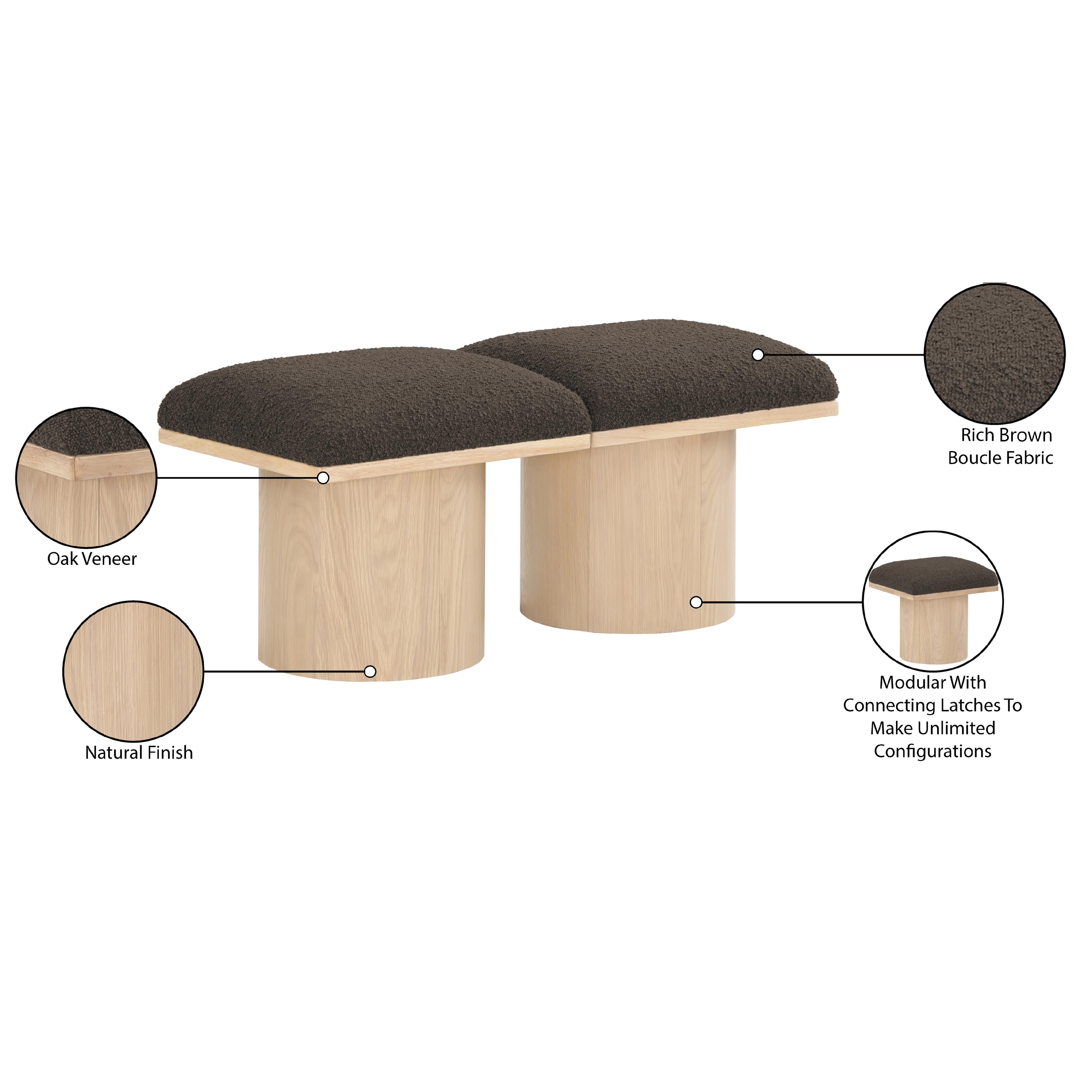 Meridian Pavilion Brown Boucle Fabric Bench