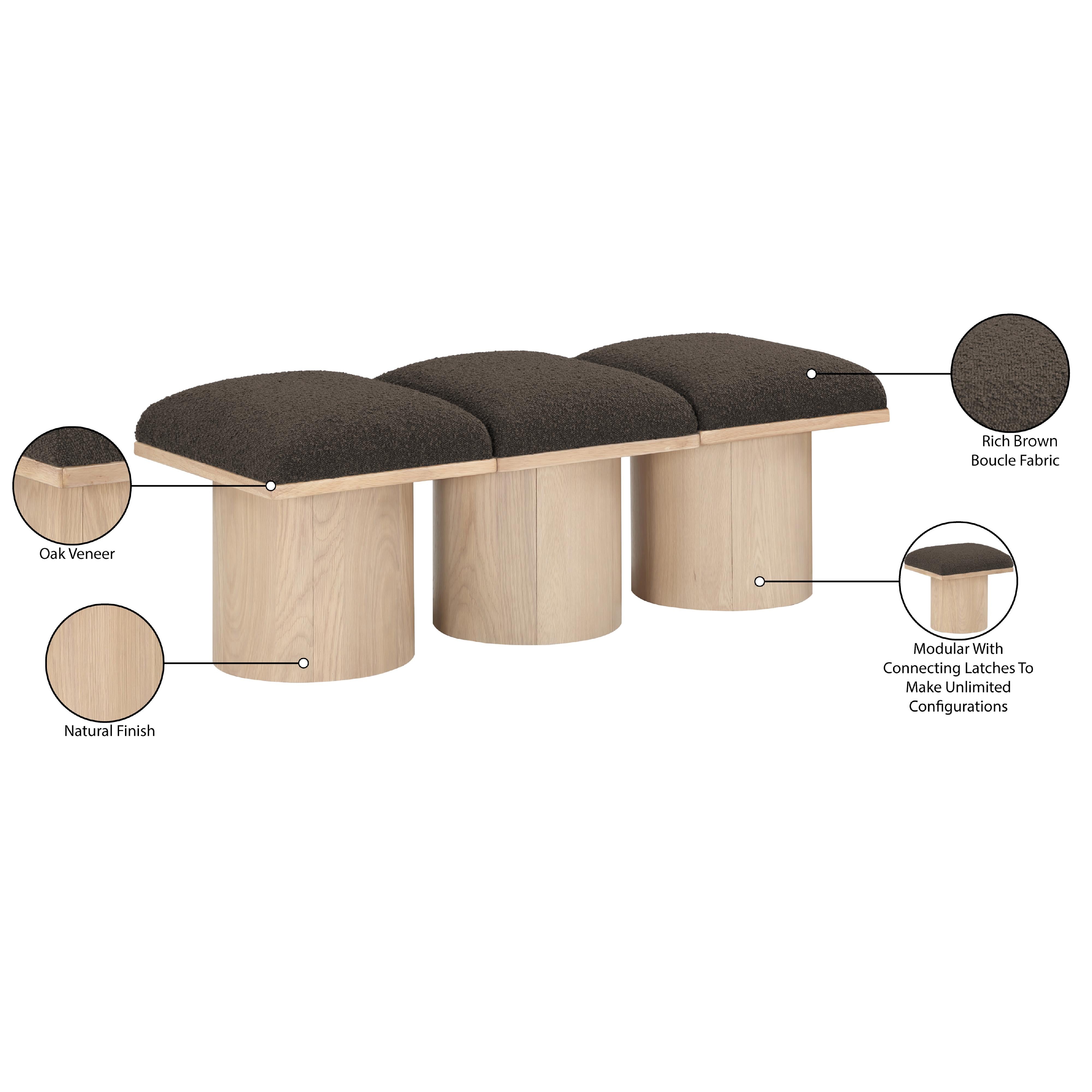 Meridian Pavilion Brown Boucle Fabric Bench