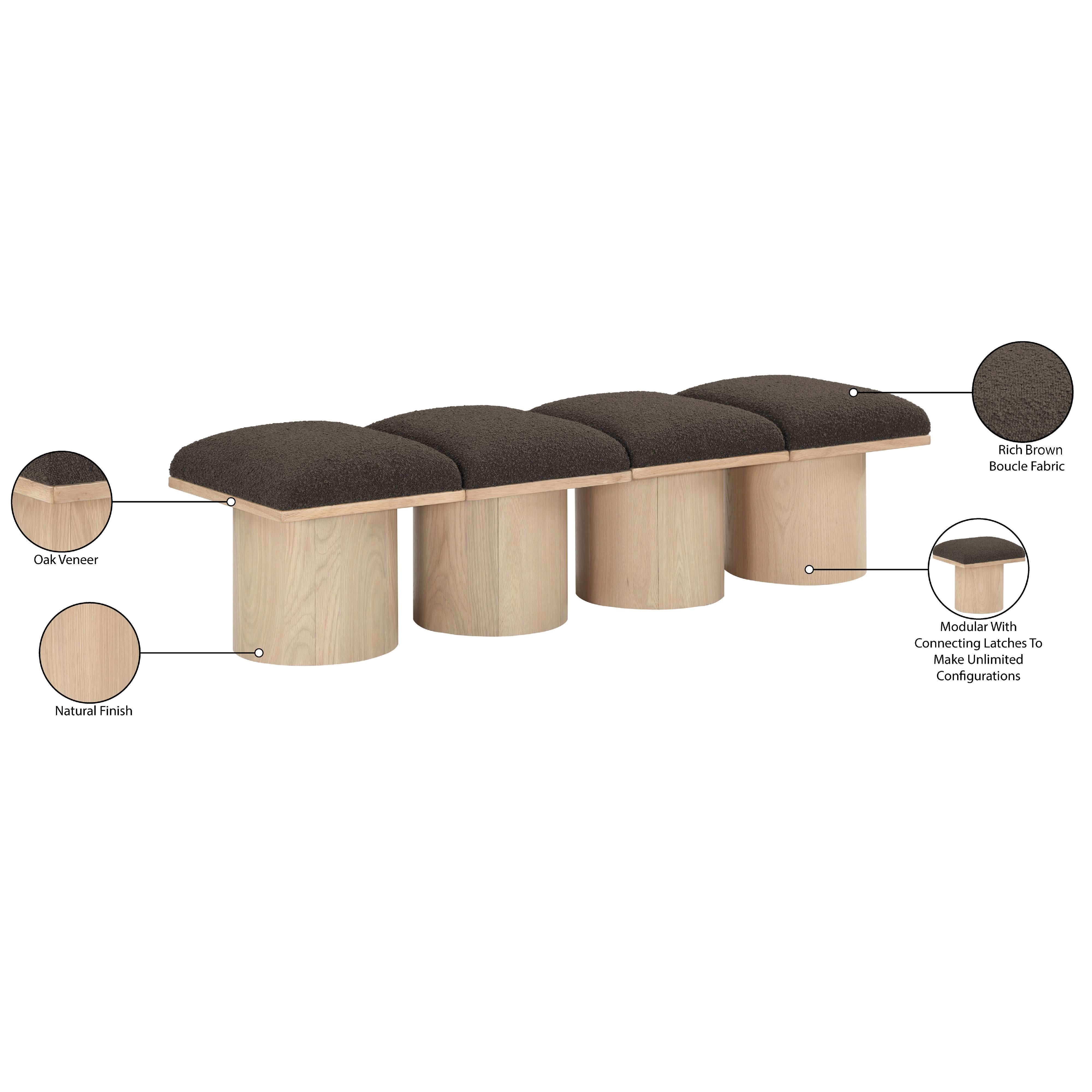 Meridian Pavilion Brown Boucle Fabric Bench