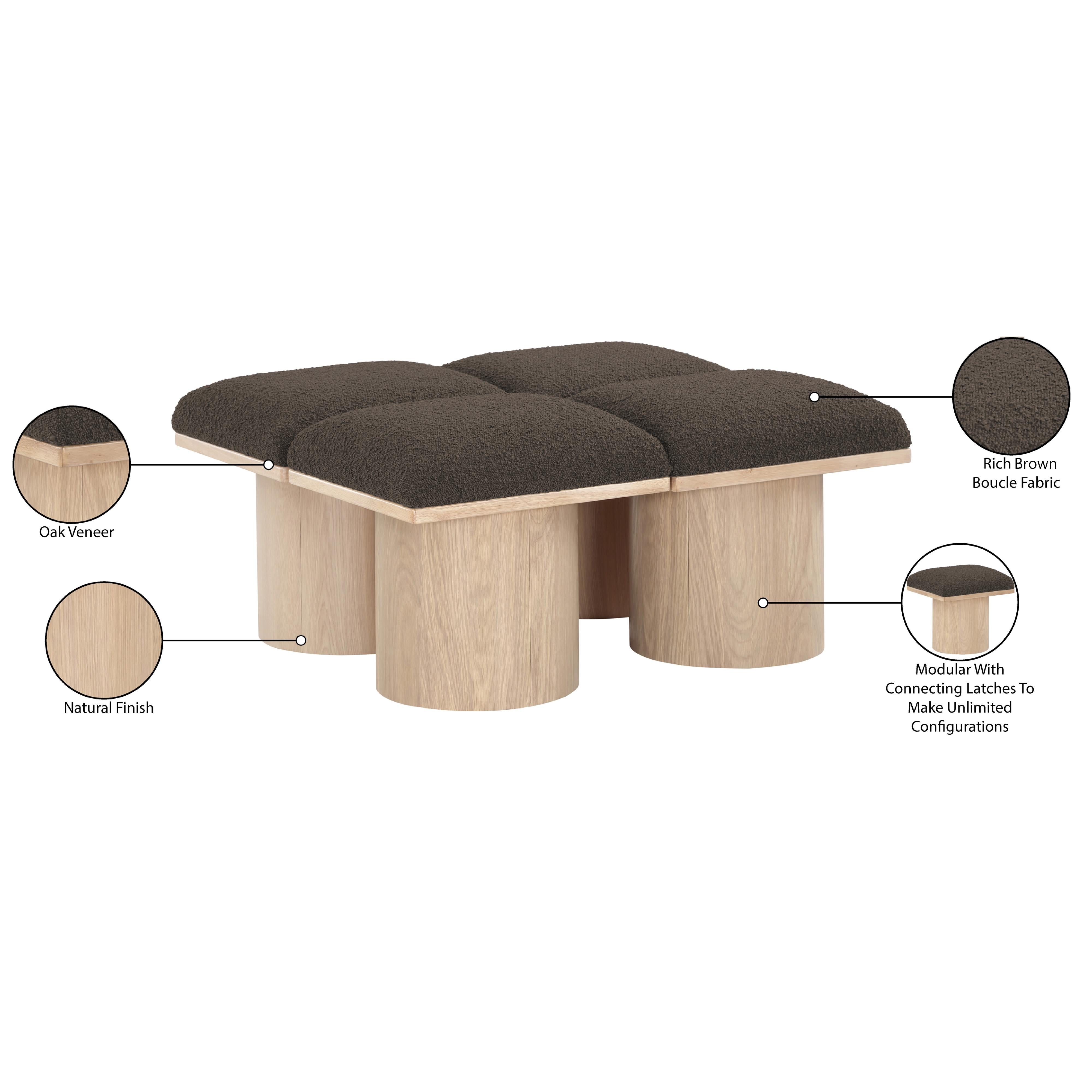 Meridian Pavilion Brown Boucle Fabric Bench