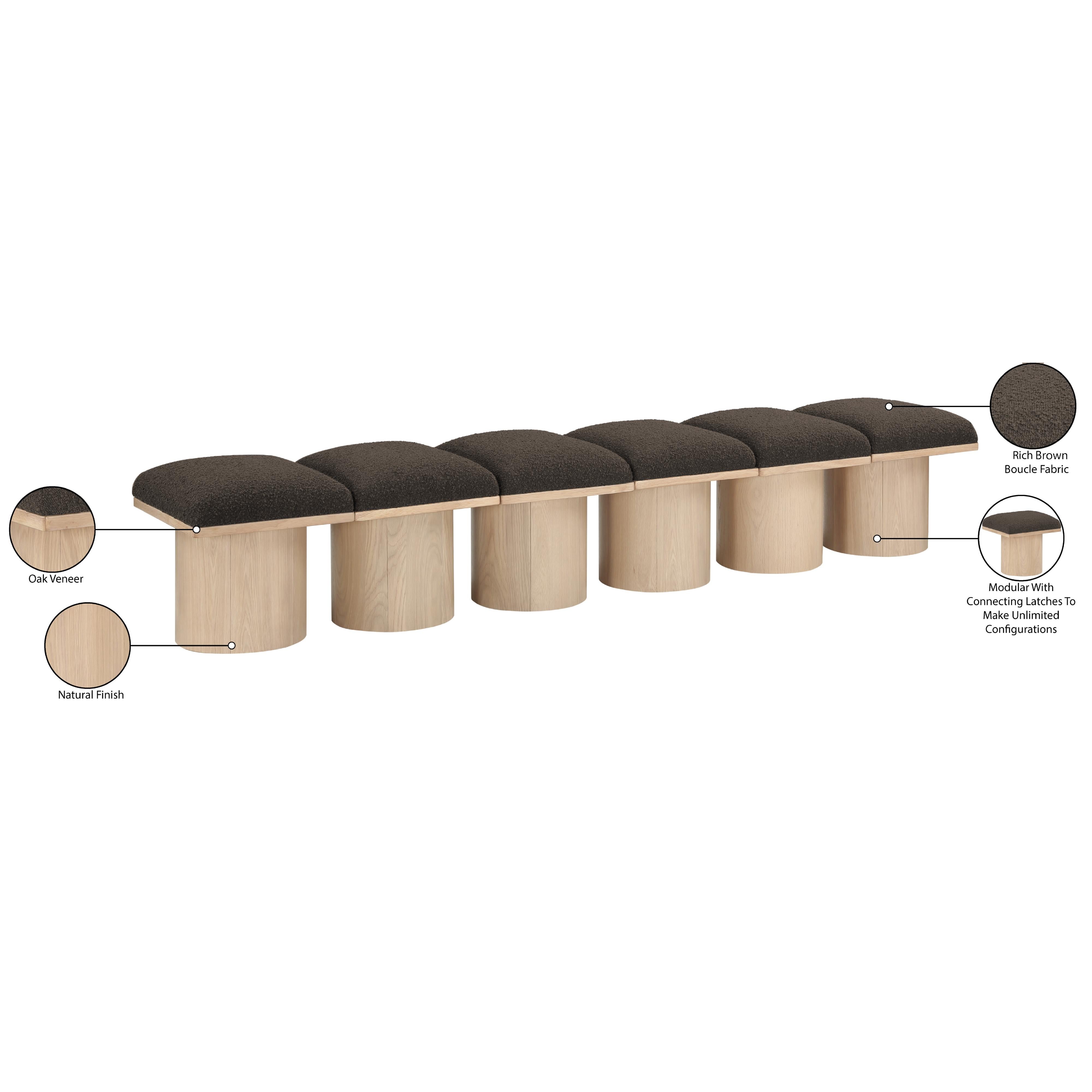 Meridian Pavilion Brown Boucle Fabric Bench