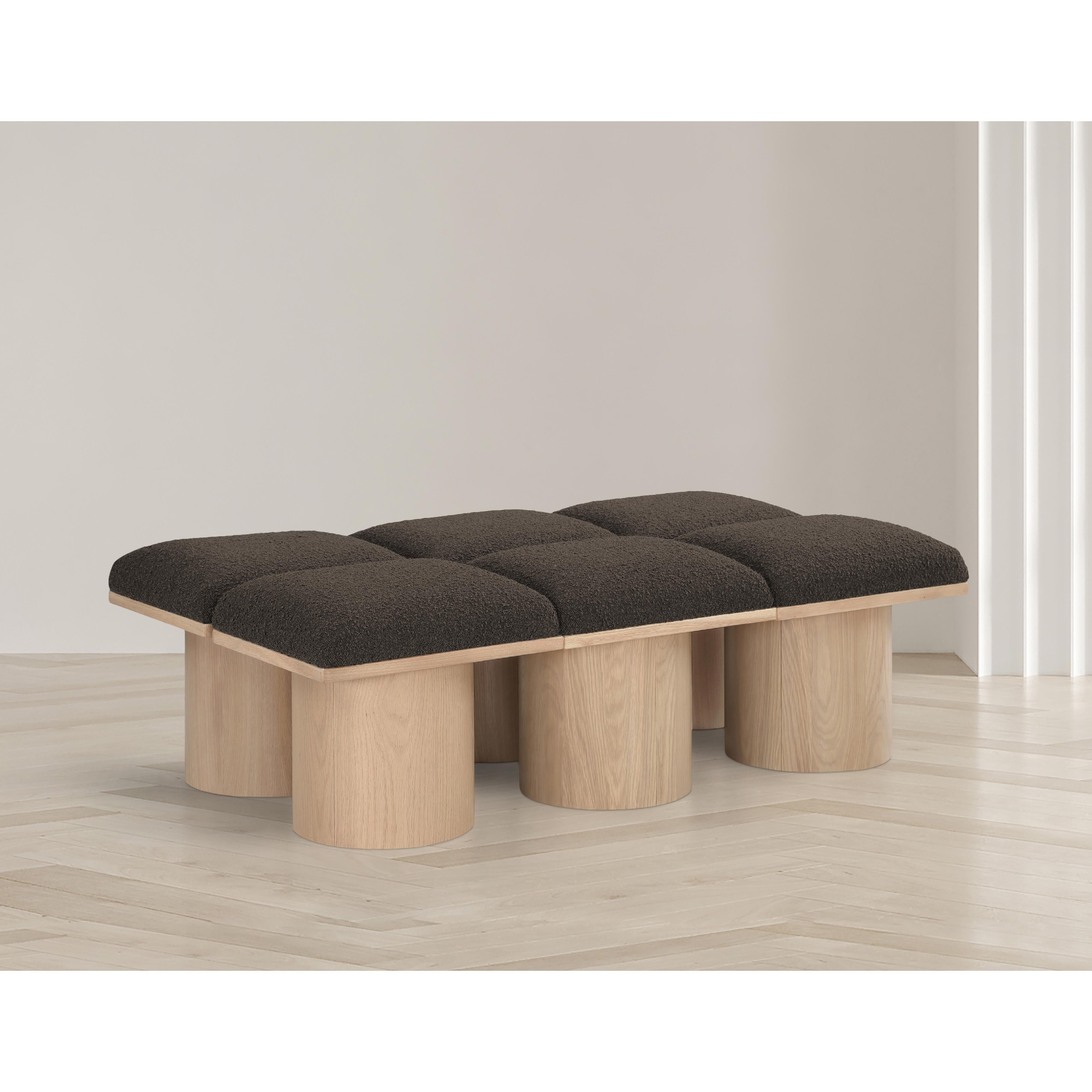 Meridian Pavilion Brown Boucle Fabric Bench