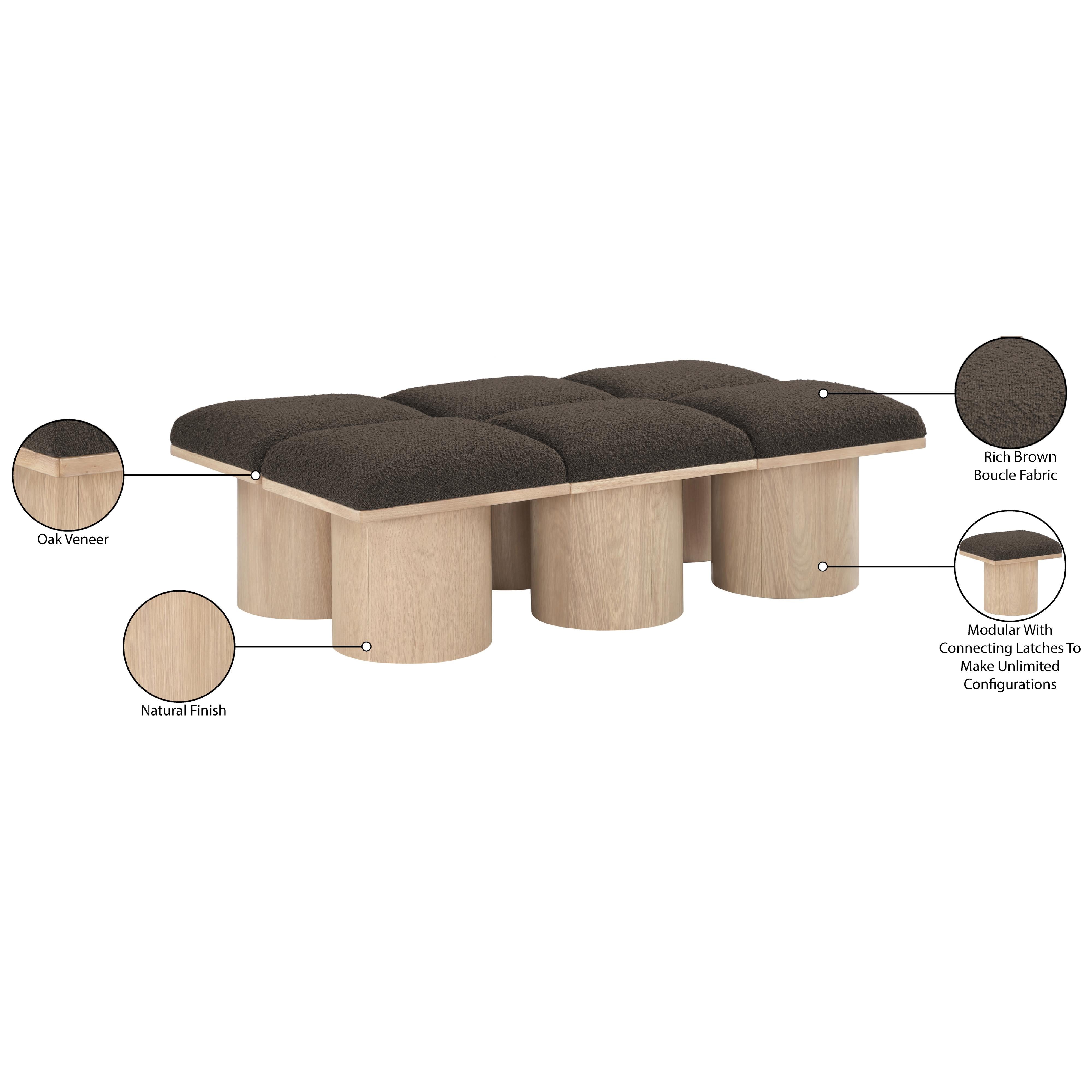 Meridian Pavilion Brown Boucle Fabric Bench