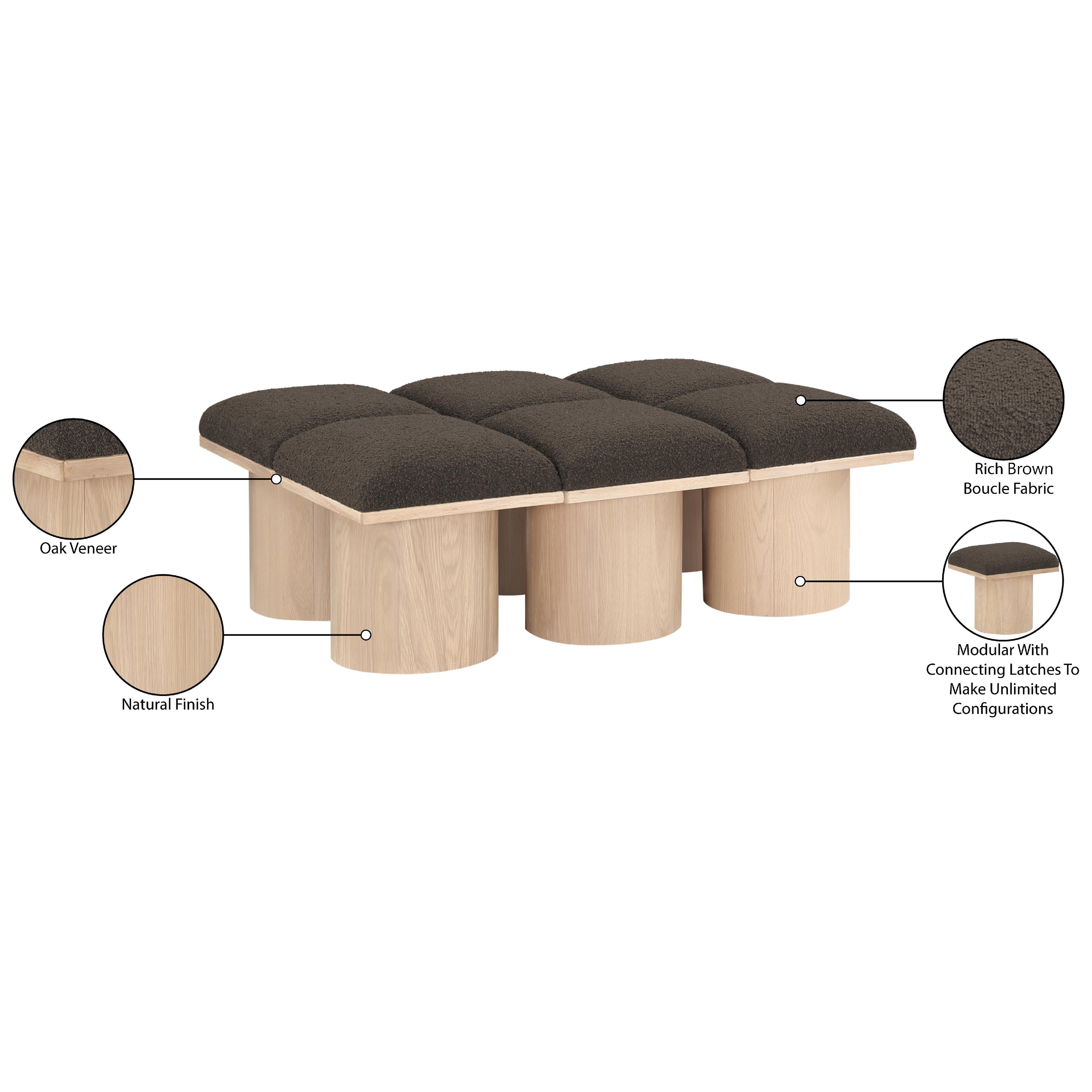 Meridian Pavilion Brown Boucle Fabric Bench