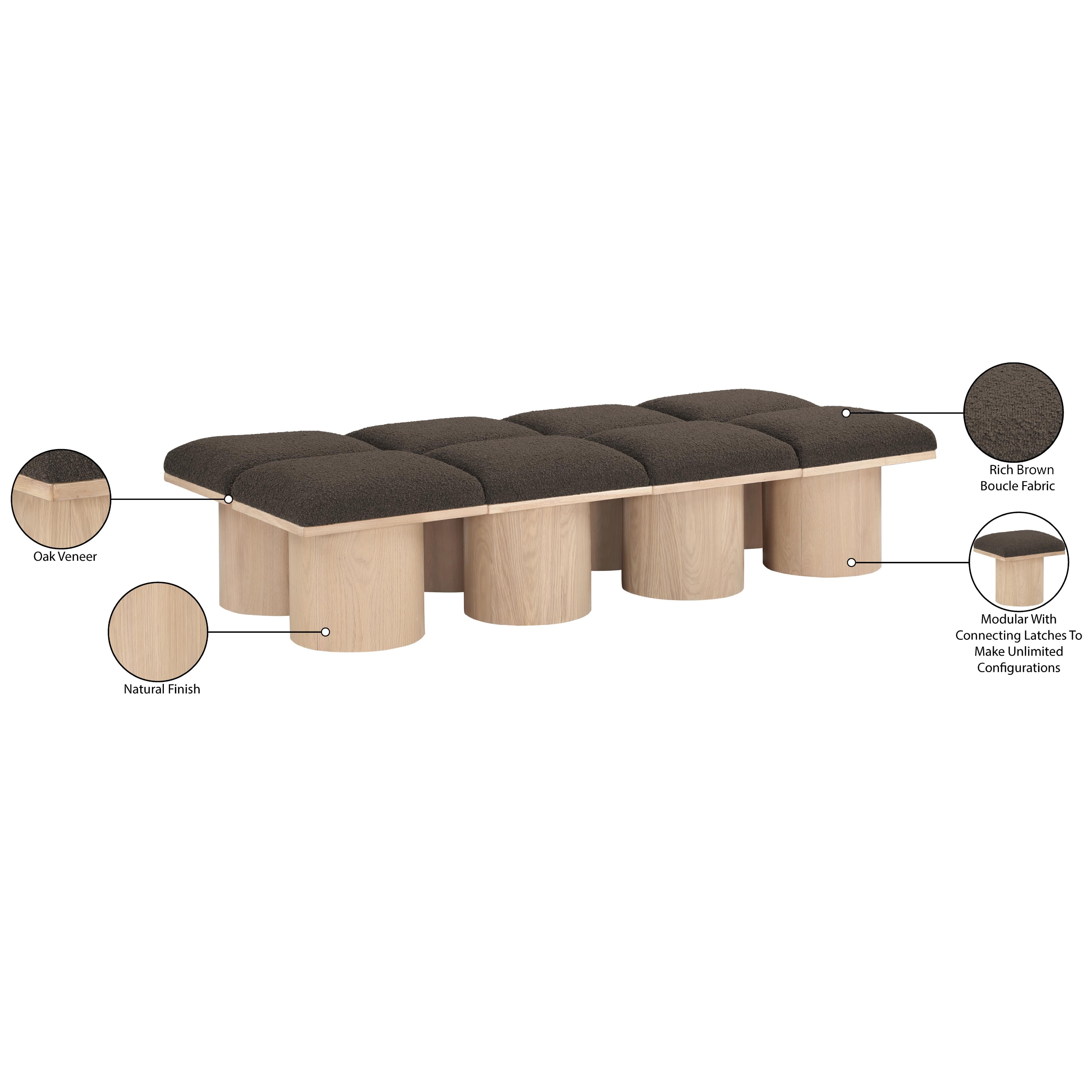 Meridian Pavilion Brown Boucle Fabric Bench
