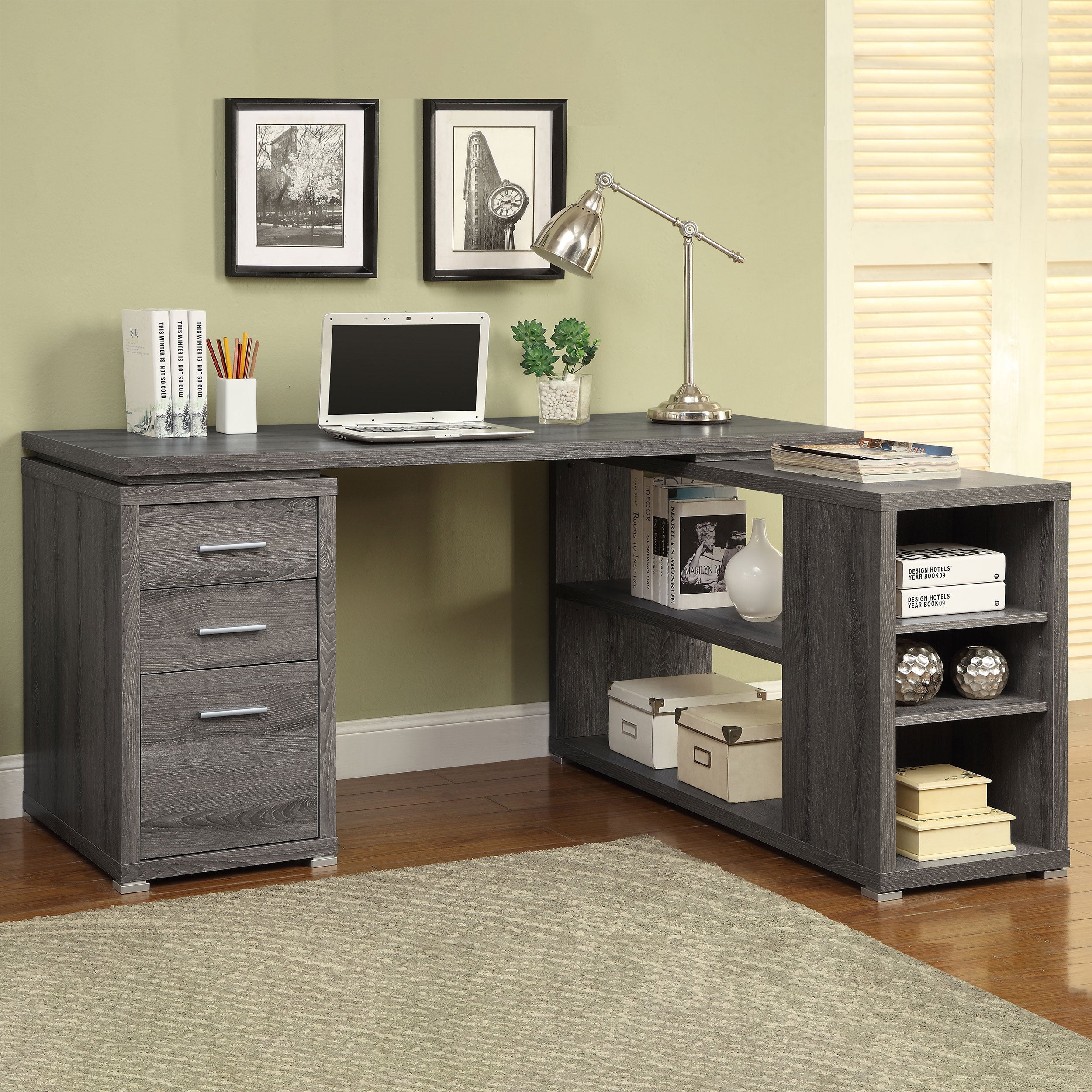 Yvette 60-inch 3-drawer L-Shape Computer Desk Cappuccino