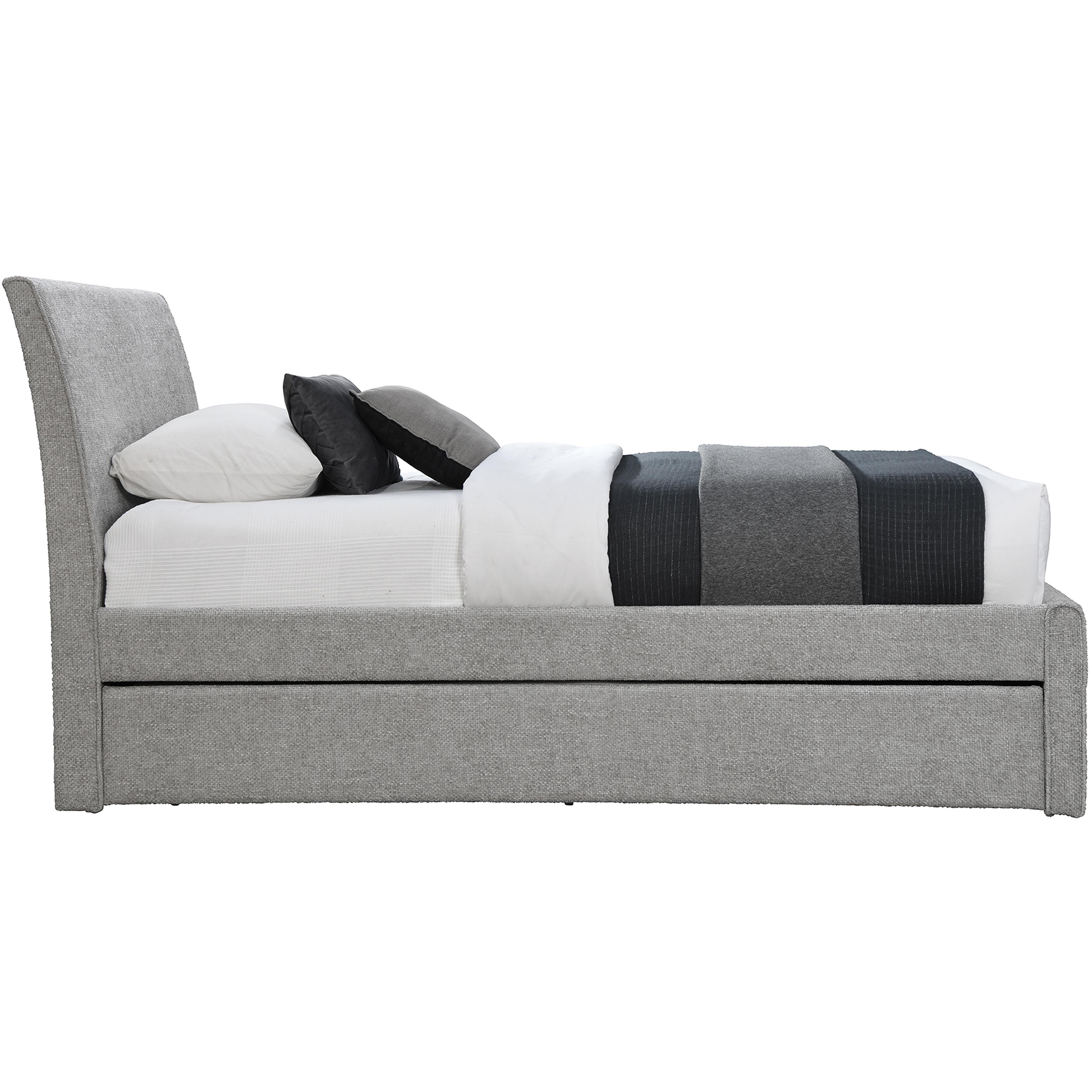 Meridian Myles Grey Chenille Fabric Twin Trundle Bed