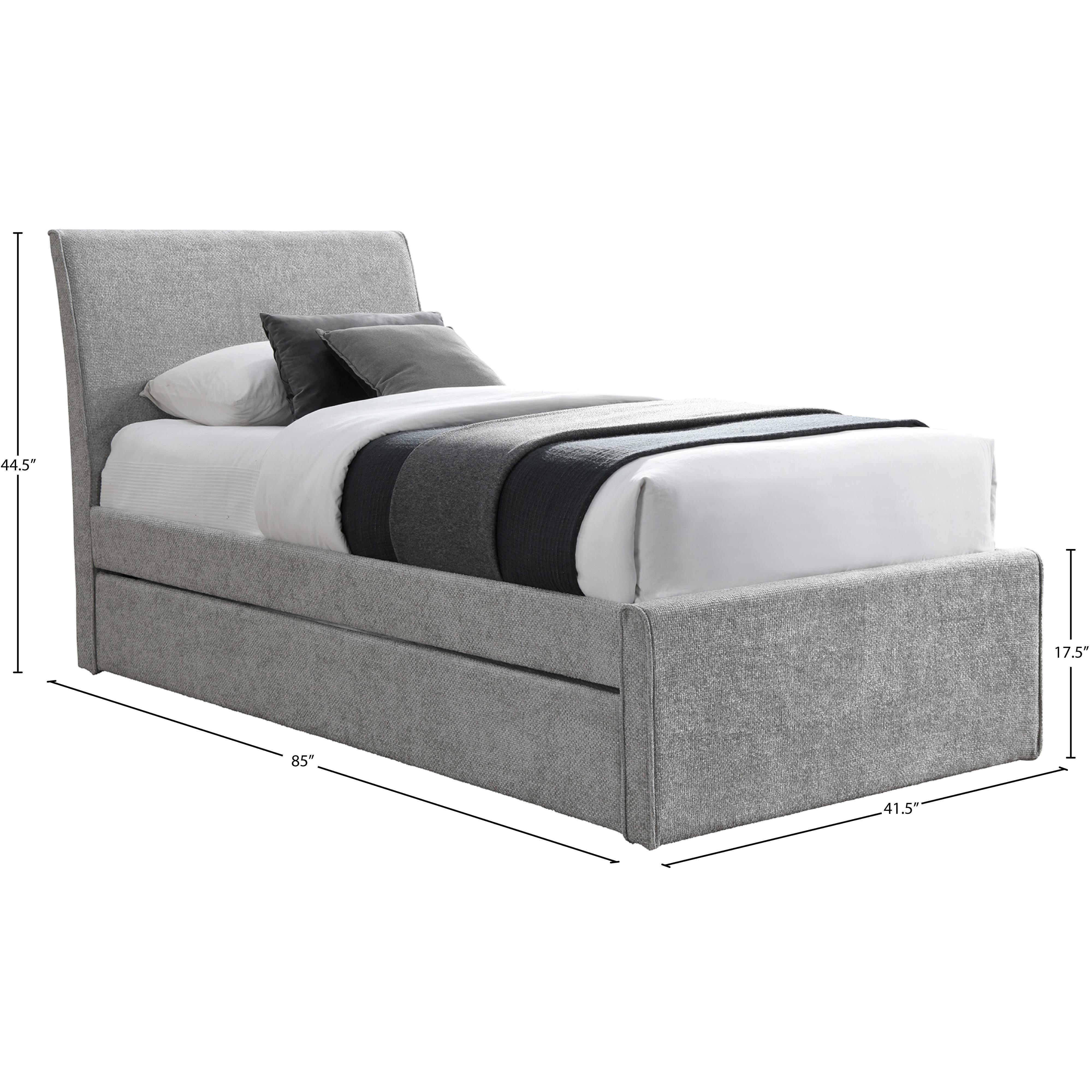 Meridian Myles Grey Chenille Fabric Twin Trundle Bed