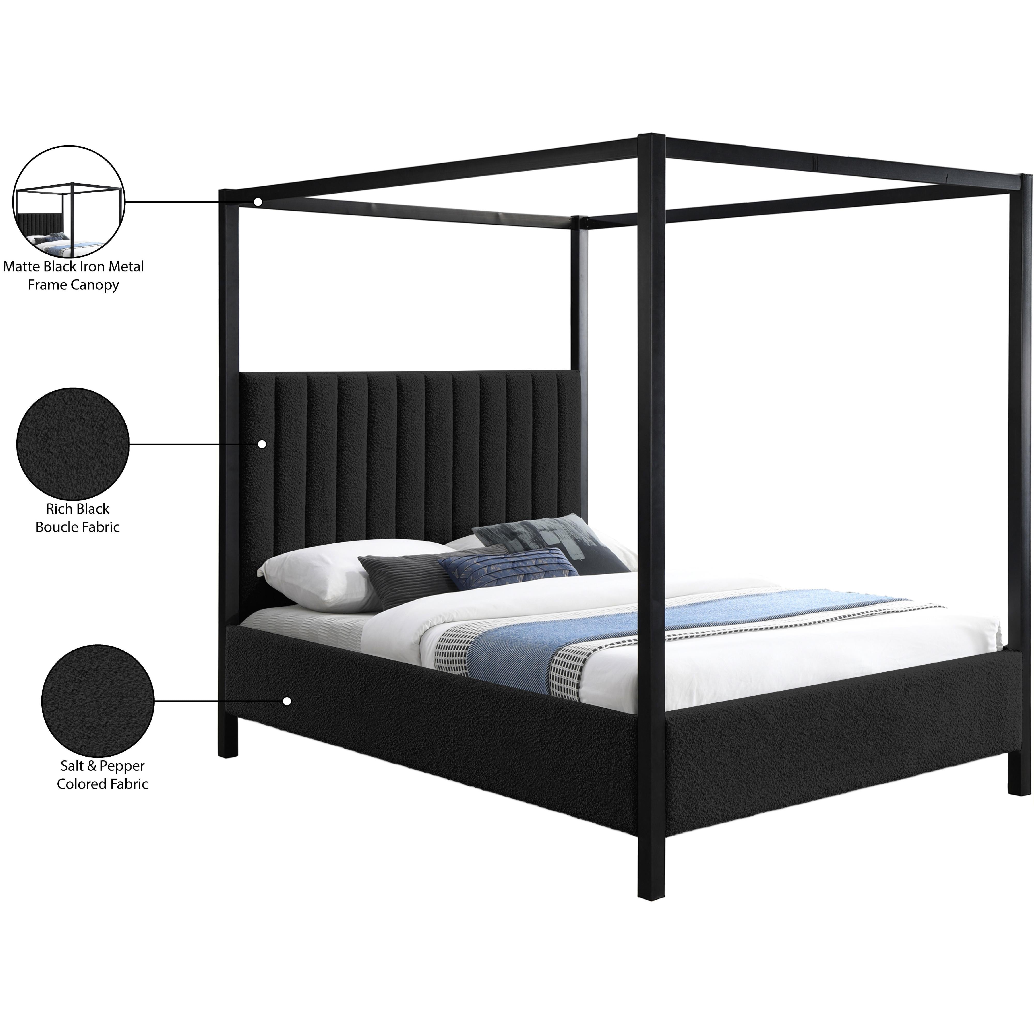Meridian Kelly Black Boucle Fabric Full Bed (3 Boxes)