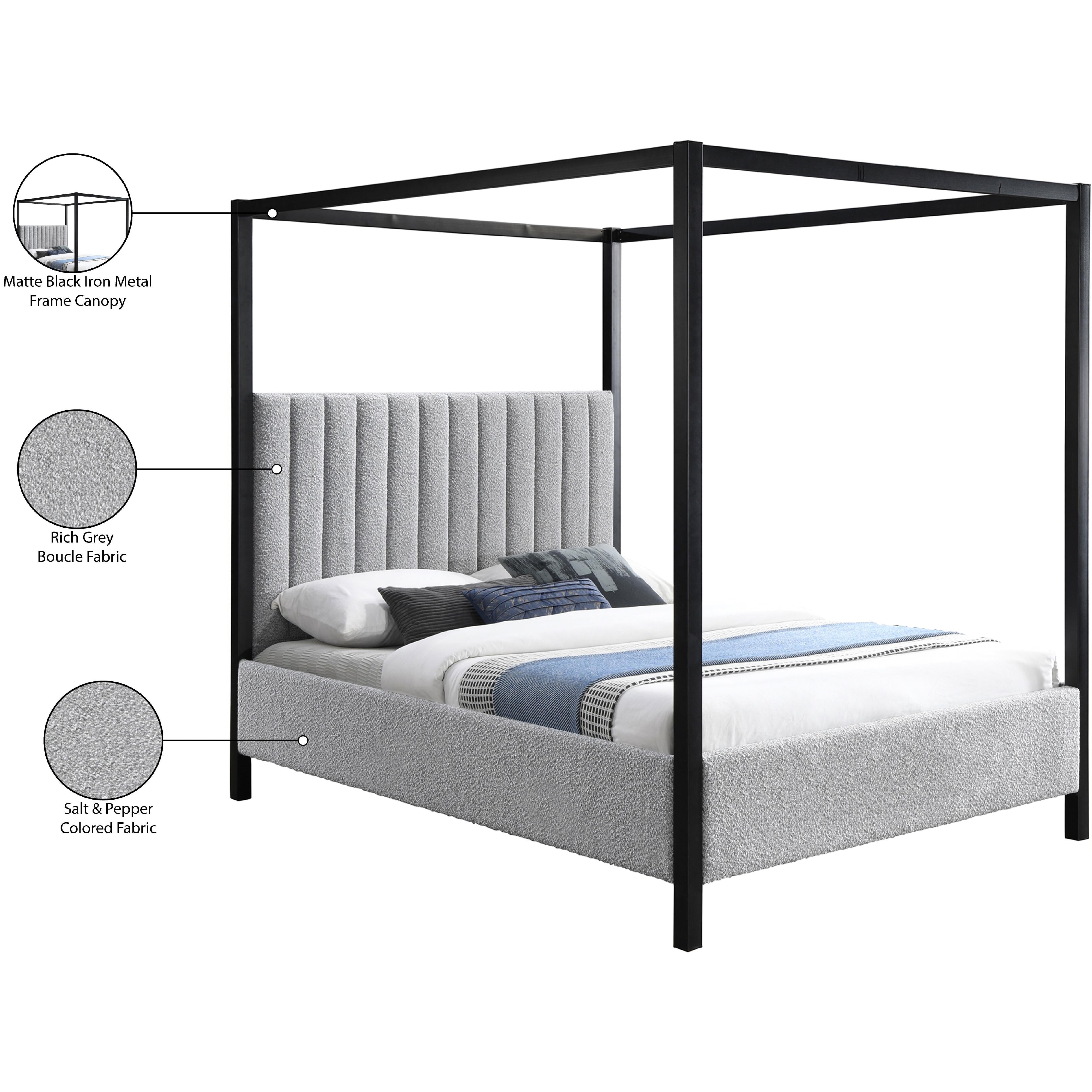 Meridian Kelly Grey Boucle Fabric Full Bed (3 Boxes)