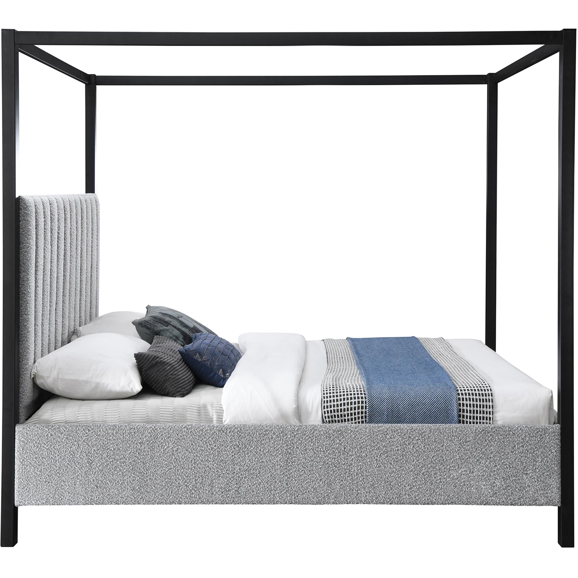 Meridian Kelly Grey Boucle Fabric King Bed (3 Boxes)