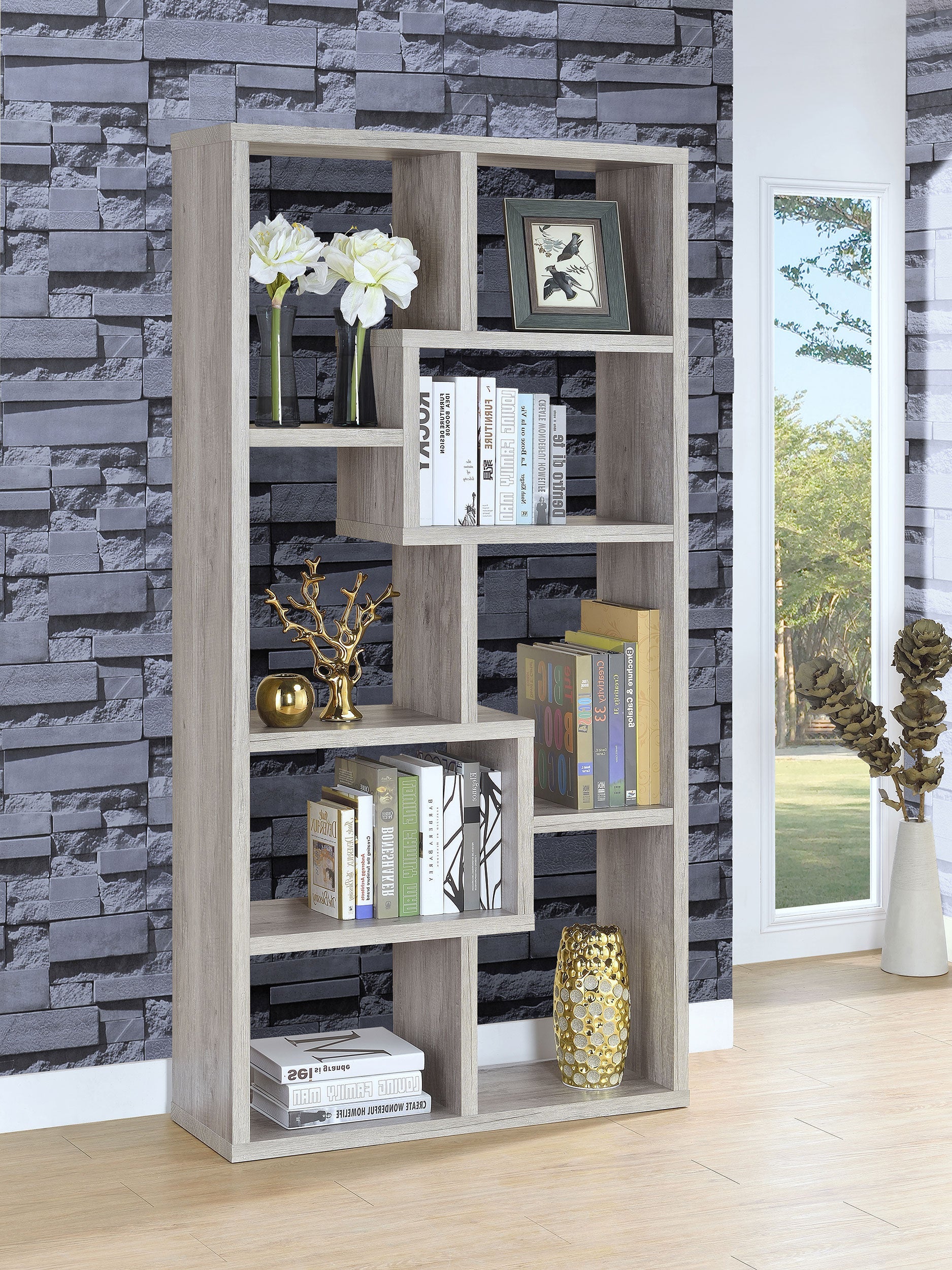 Theo 71-inch 7-shelf Bookshelf Cappuccino