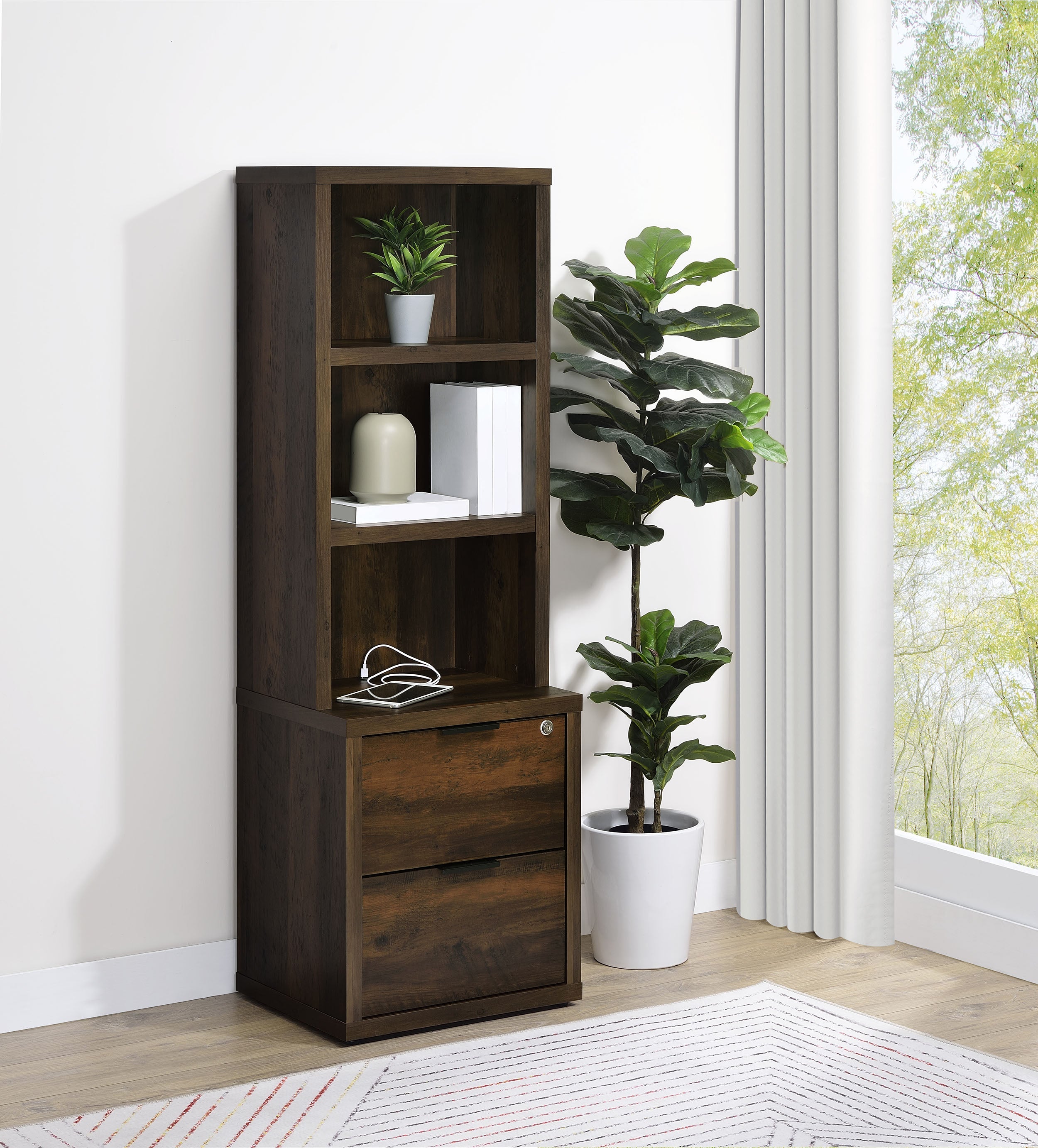 Westpark 3-shelf Bookcase USB and Lockable Drawer Black