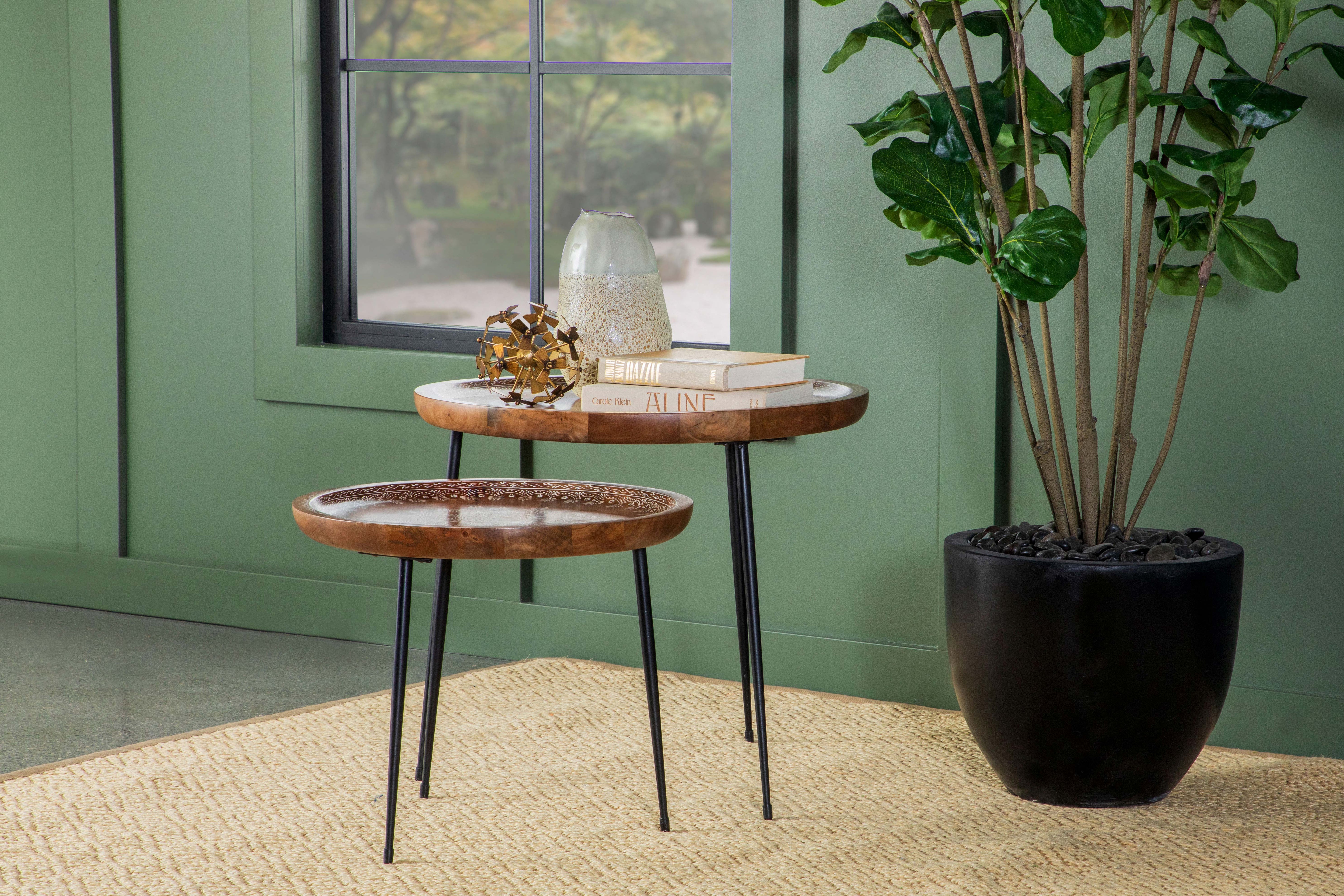 Nuala  Round Mango Wood Nesting Tables Honey