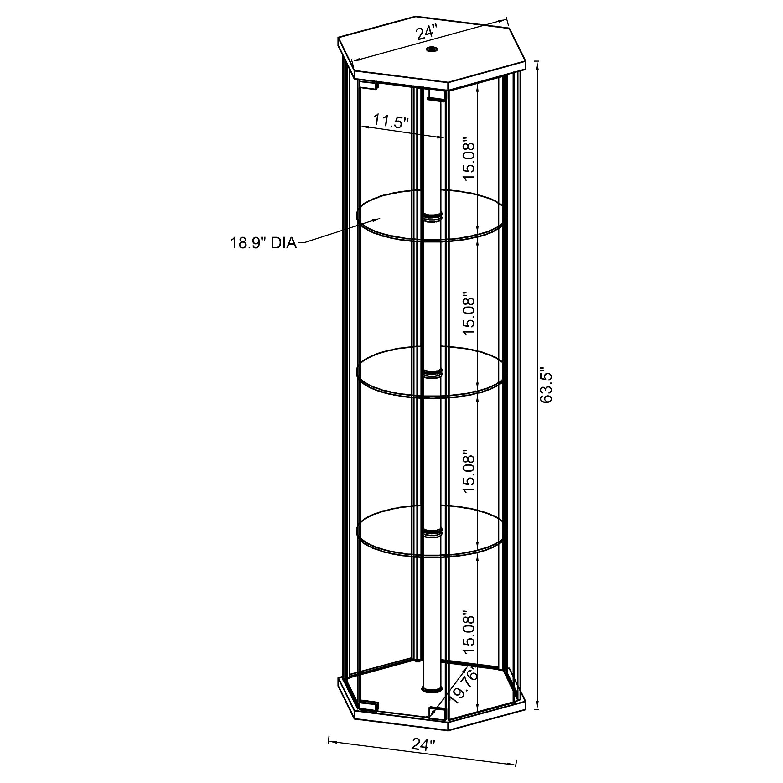 Zahavah 4-shelf Hexagonal Clear Glass Curio Cabinet Black