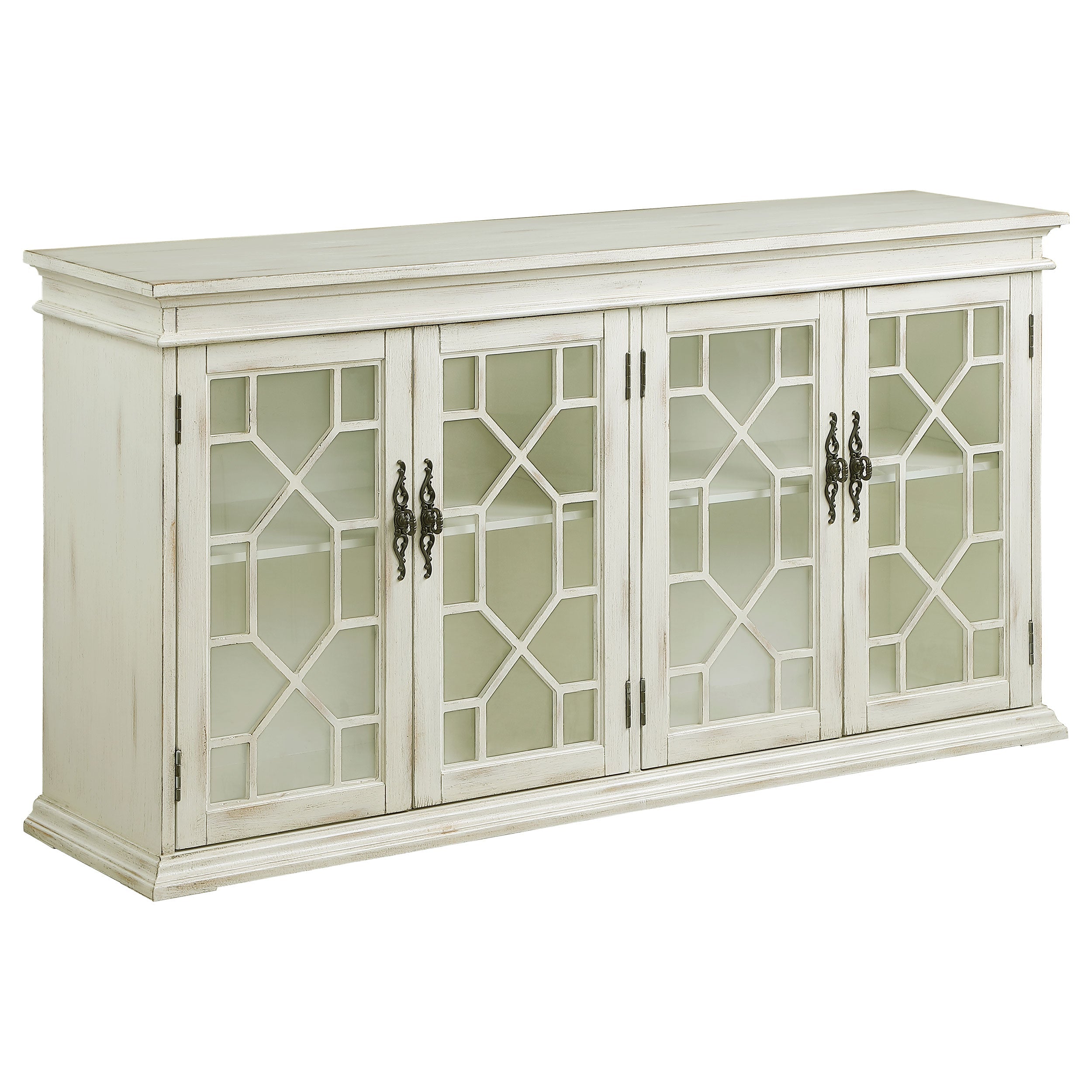 Kiara 4-door Wood Lattice Storage Accent Cabinet Light Honey