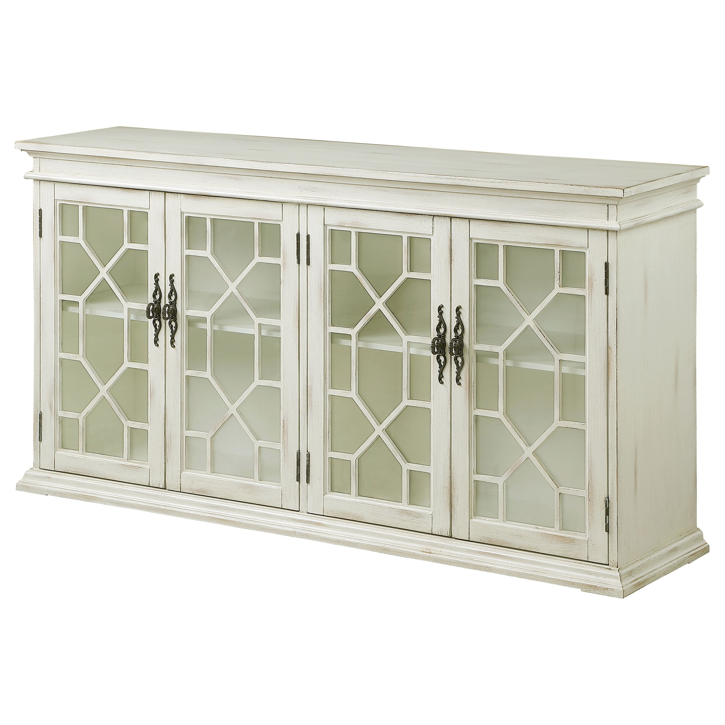 Kiara 4-door Wood Lattice Storage Accent Cabinet Light Honey