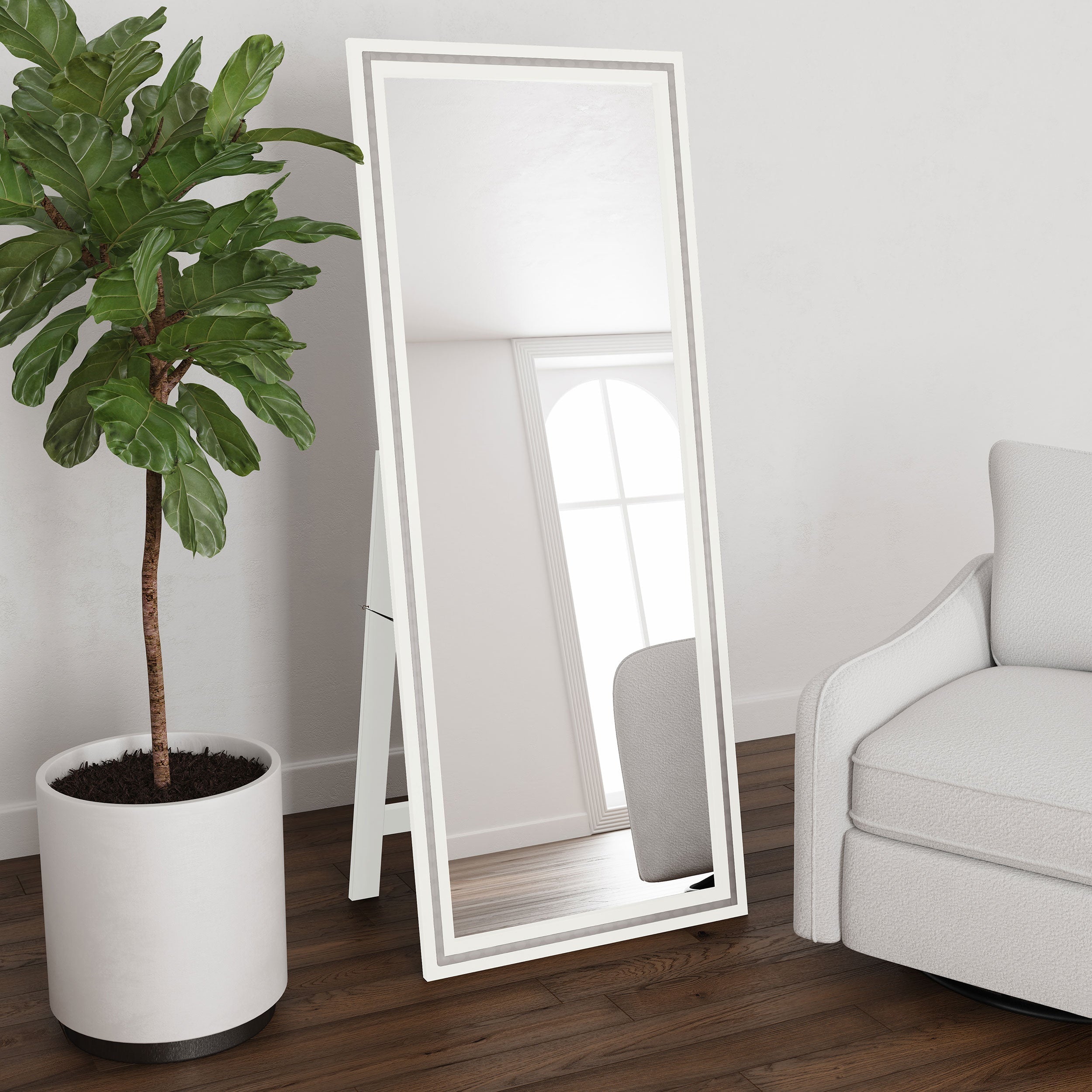 Windrose 28 x 67 Inch Tempered LED Standing Mirror Black