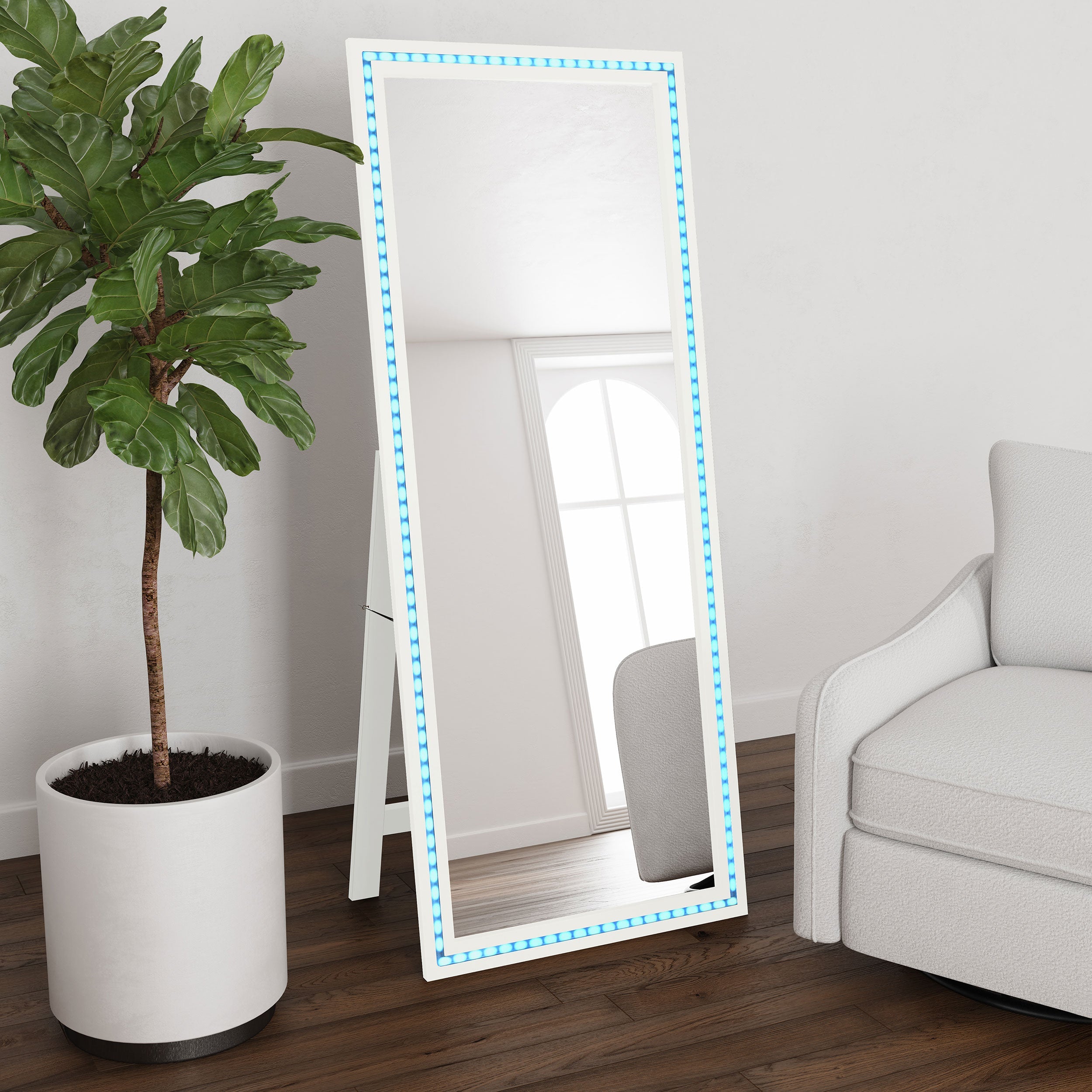 Windrose 28 x 67 Inch Tempered LED Standing Mirror Black