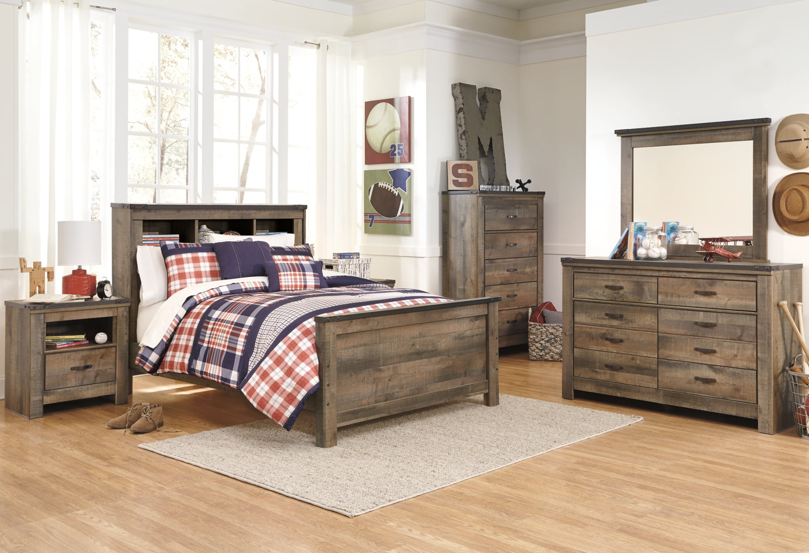 Trinell Bookcase Bed with 2 Storage Drawers