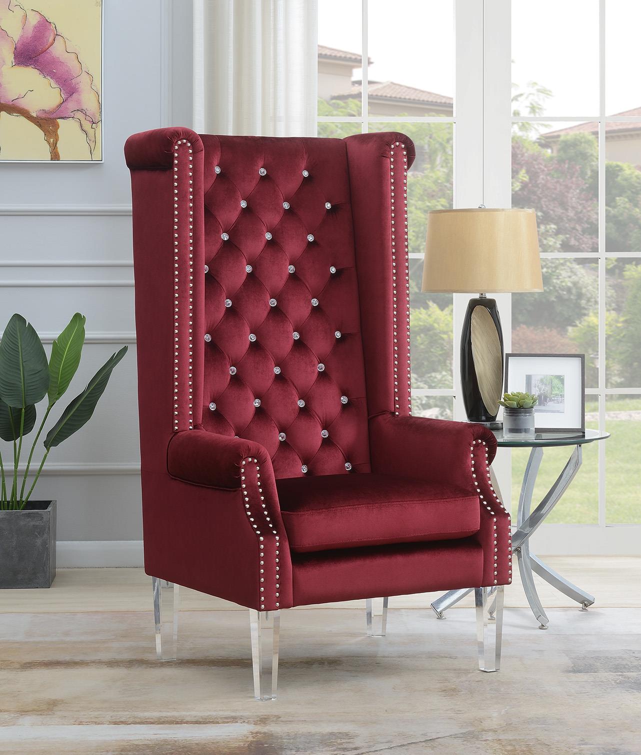 High Back Black Velvet Wing Bench W/Acrylic Legs