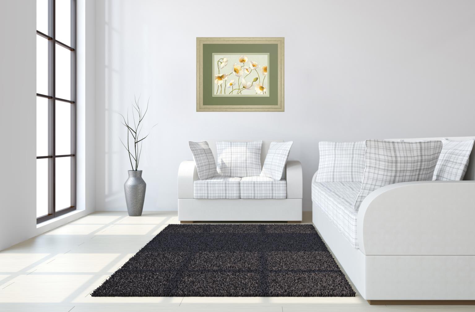 White Bright Poppies By Novak 34X40 Framed Print