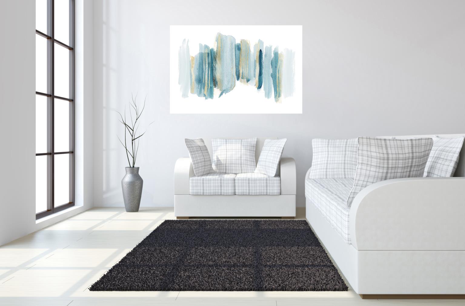 Temp Glass W/Foil - Abstract Blue/White/Gold 1 Tempered Glass