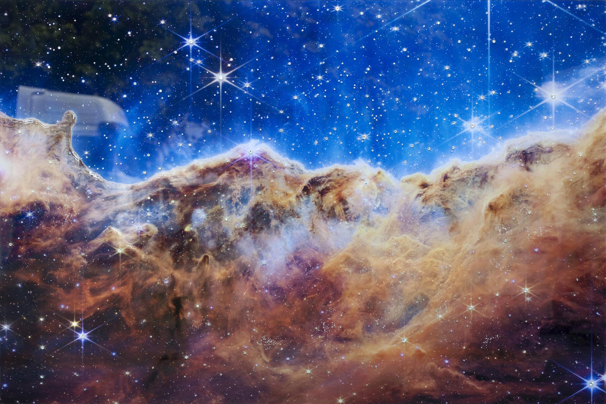 Temp Glass W/ Foil & Rhinestones - James Webb Carina Nebula I Tempered Glass