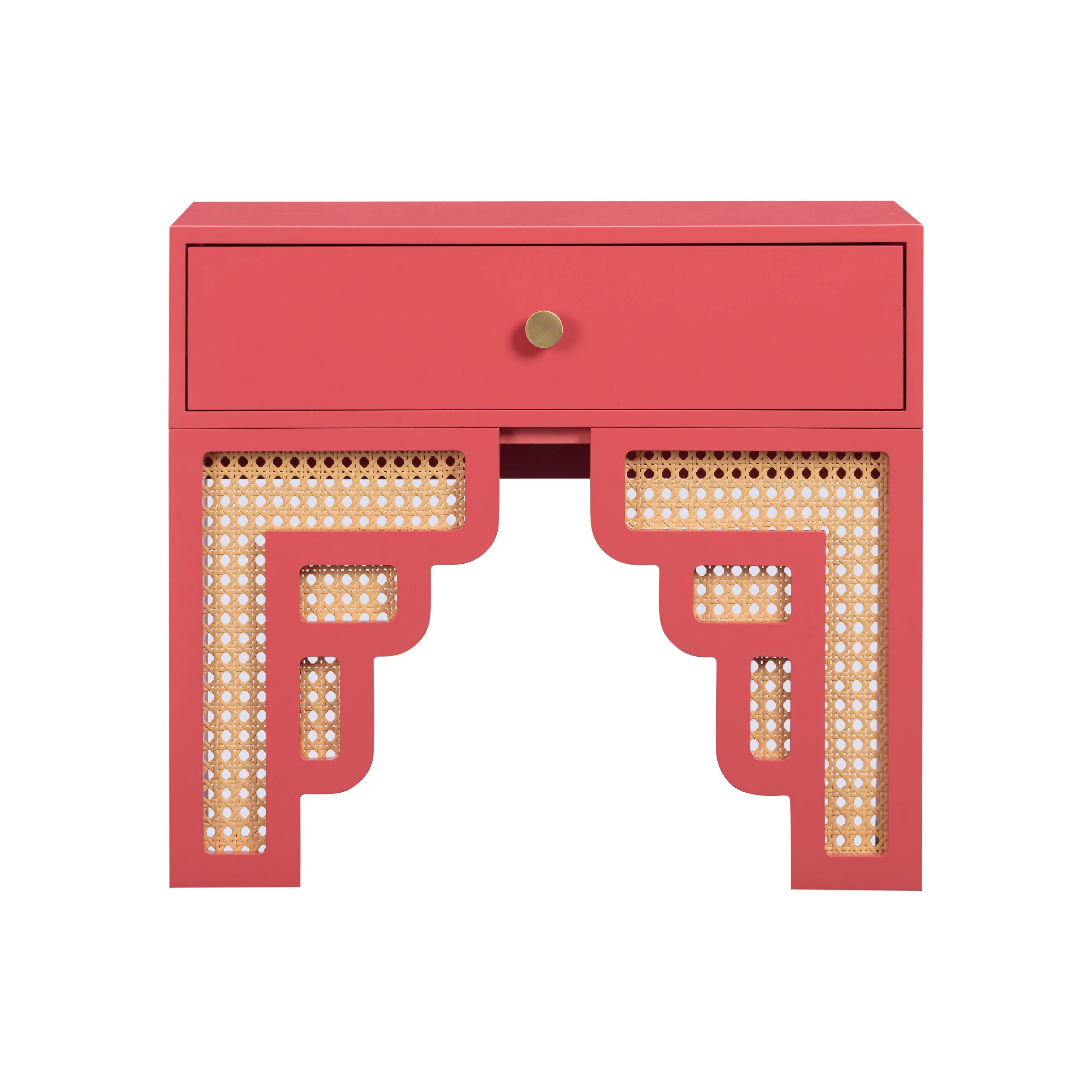 Suzie Coral Pink & Rattan Nightstand - UK