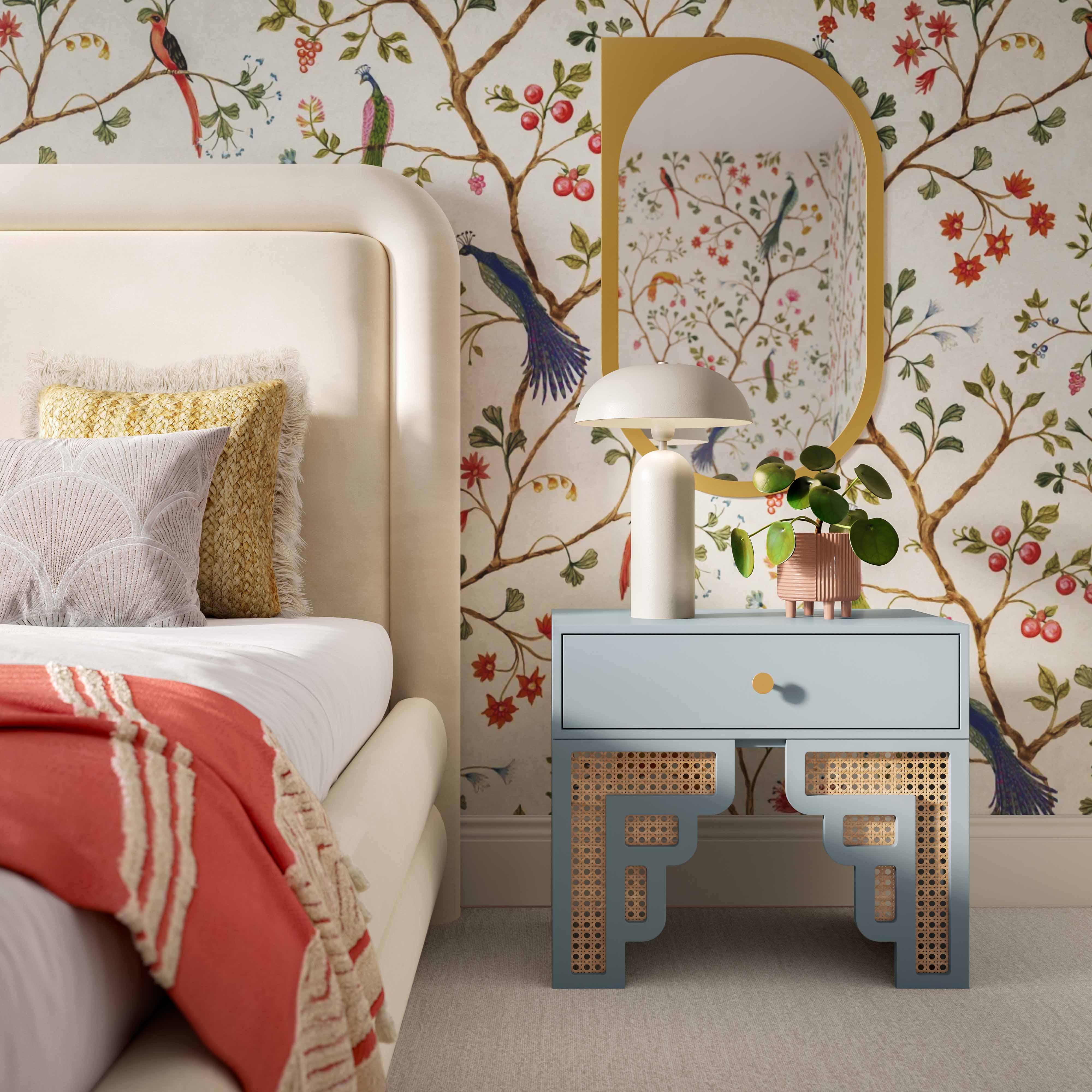 Suzie Pastel Blue & Rattan Nightstand - UK