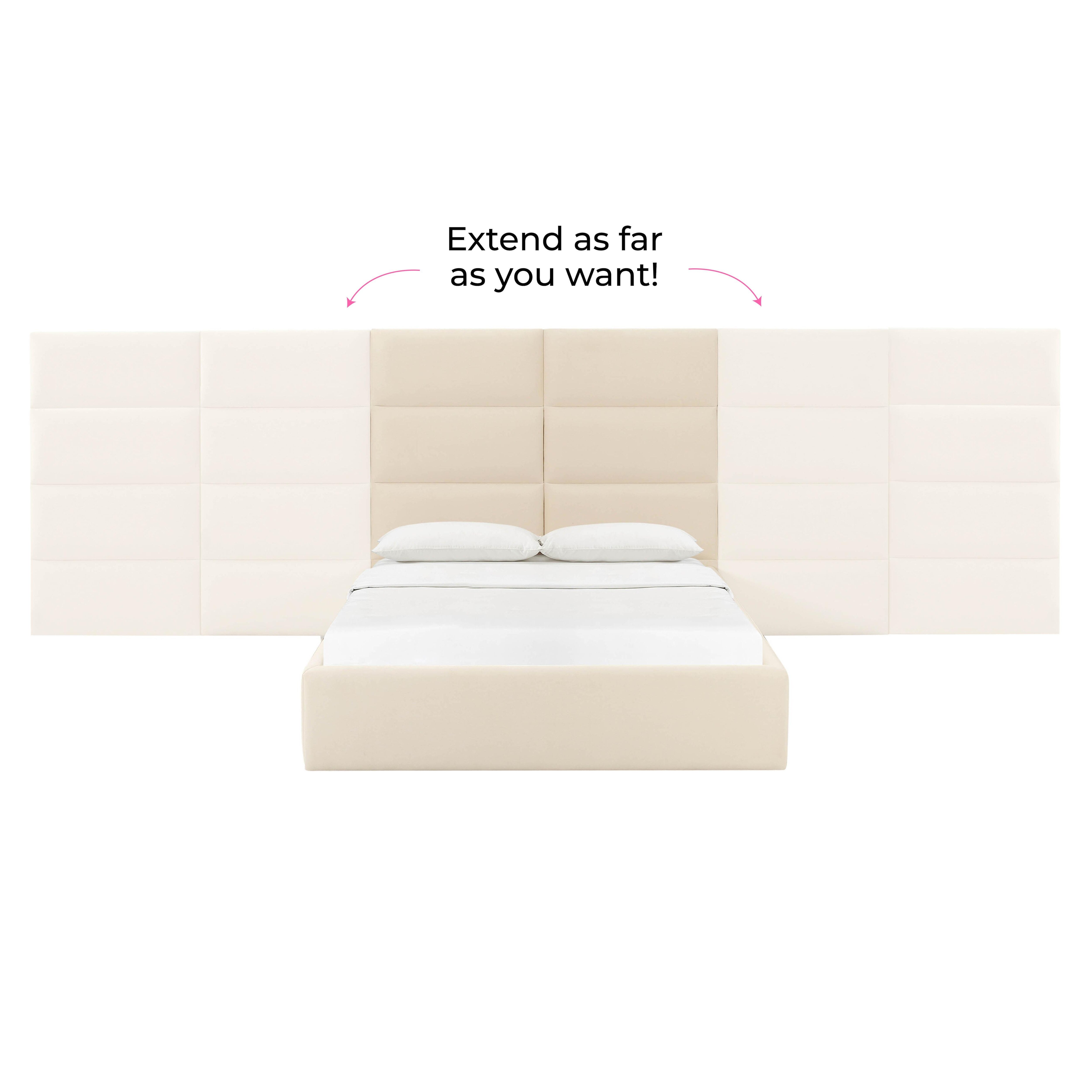 Eliana Cream Velvet King Bed with Wings