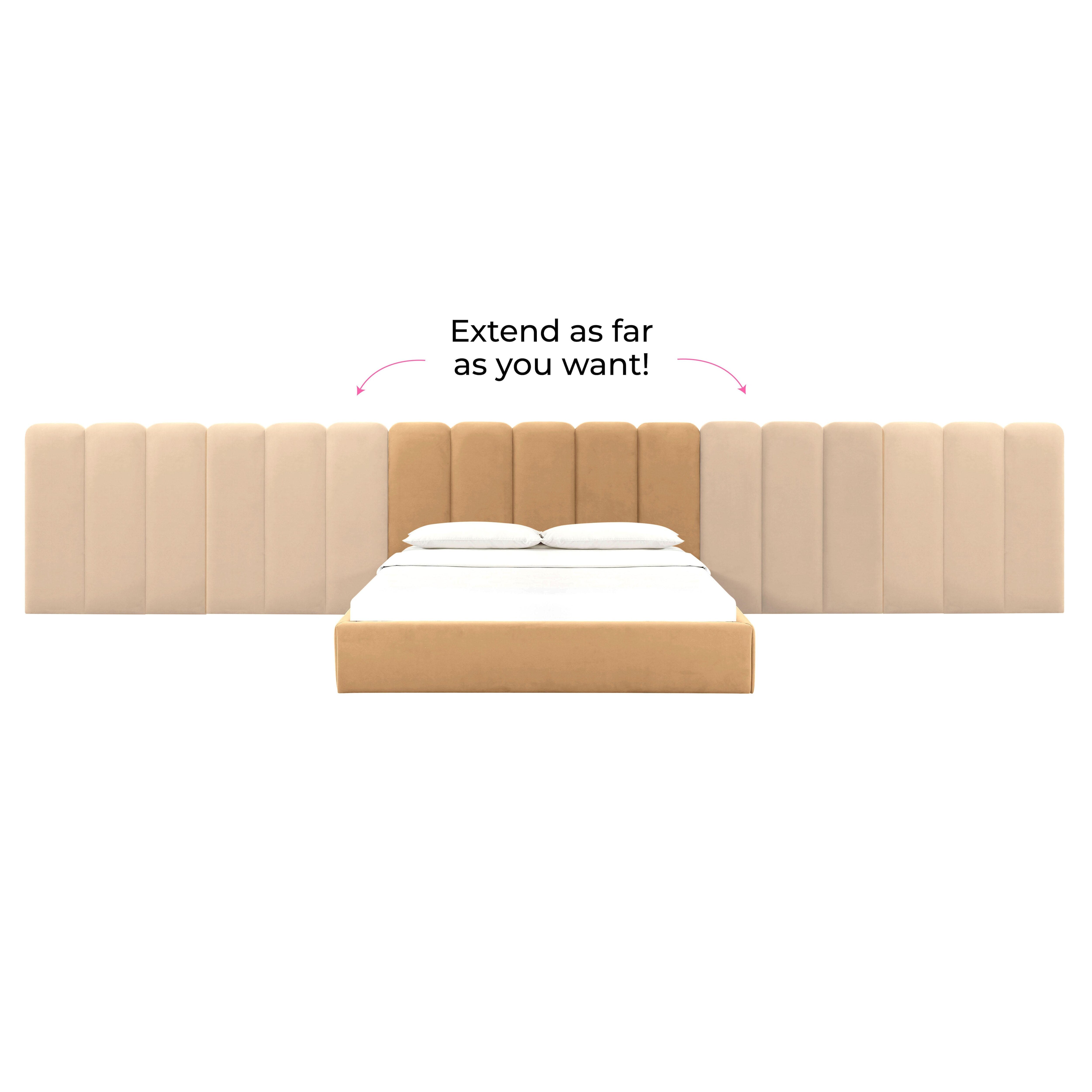Palani Honey Velvet Queen Bed with Wings