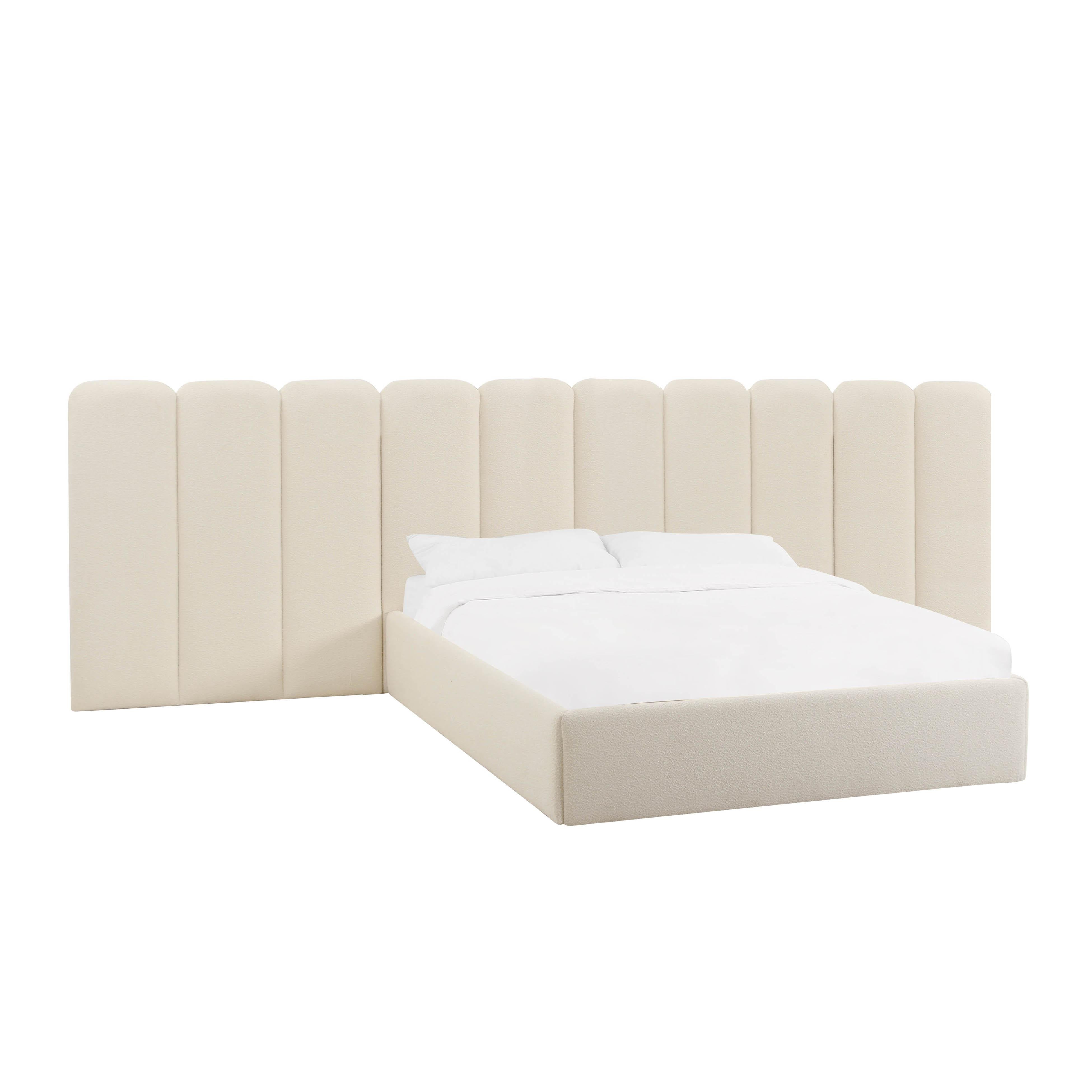 Palani Cream Boucle Queen Bed with Wings