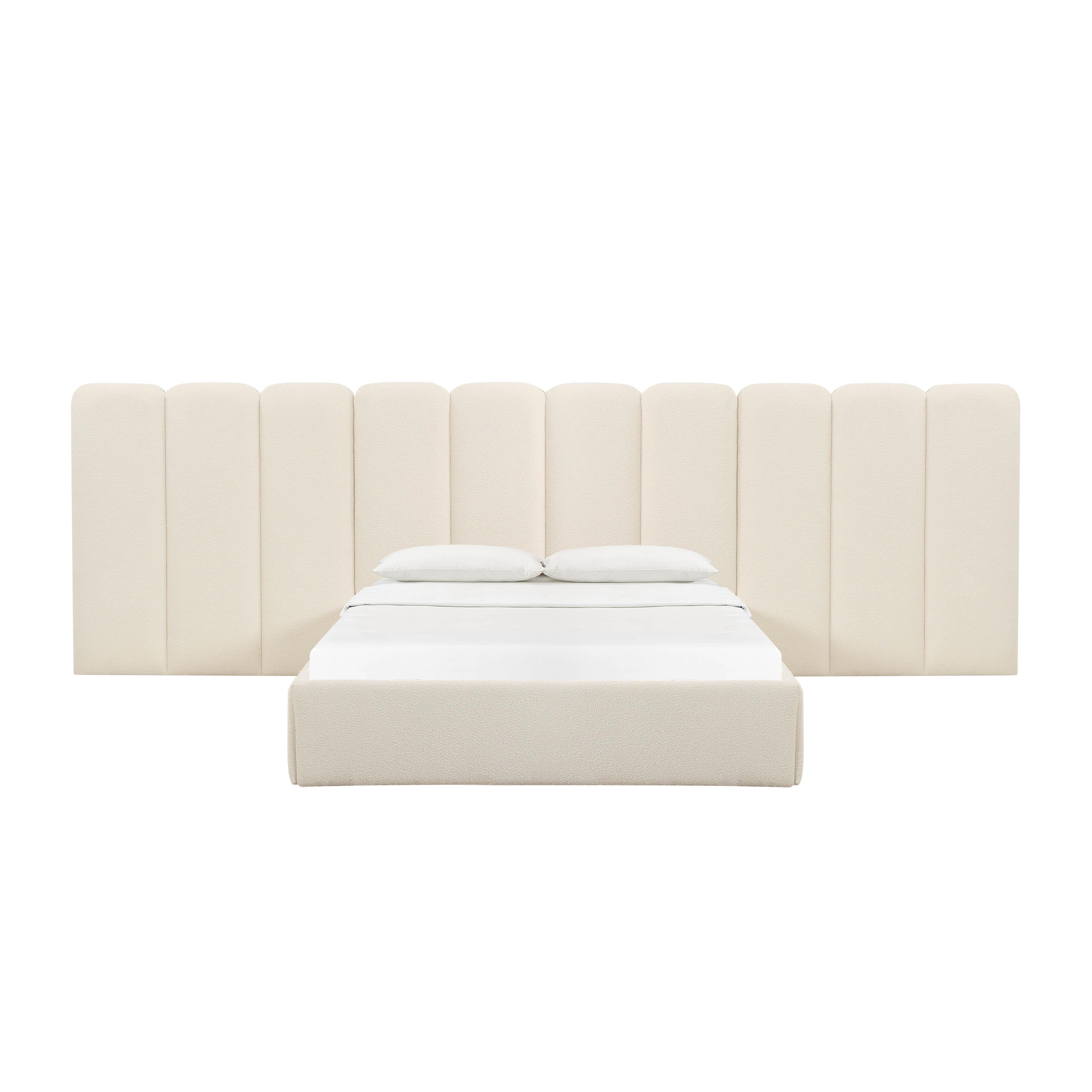 Palani Cream Boucle Queen Bed with Wings