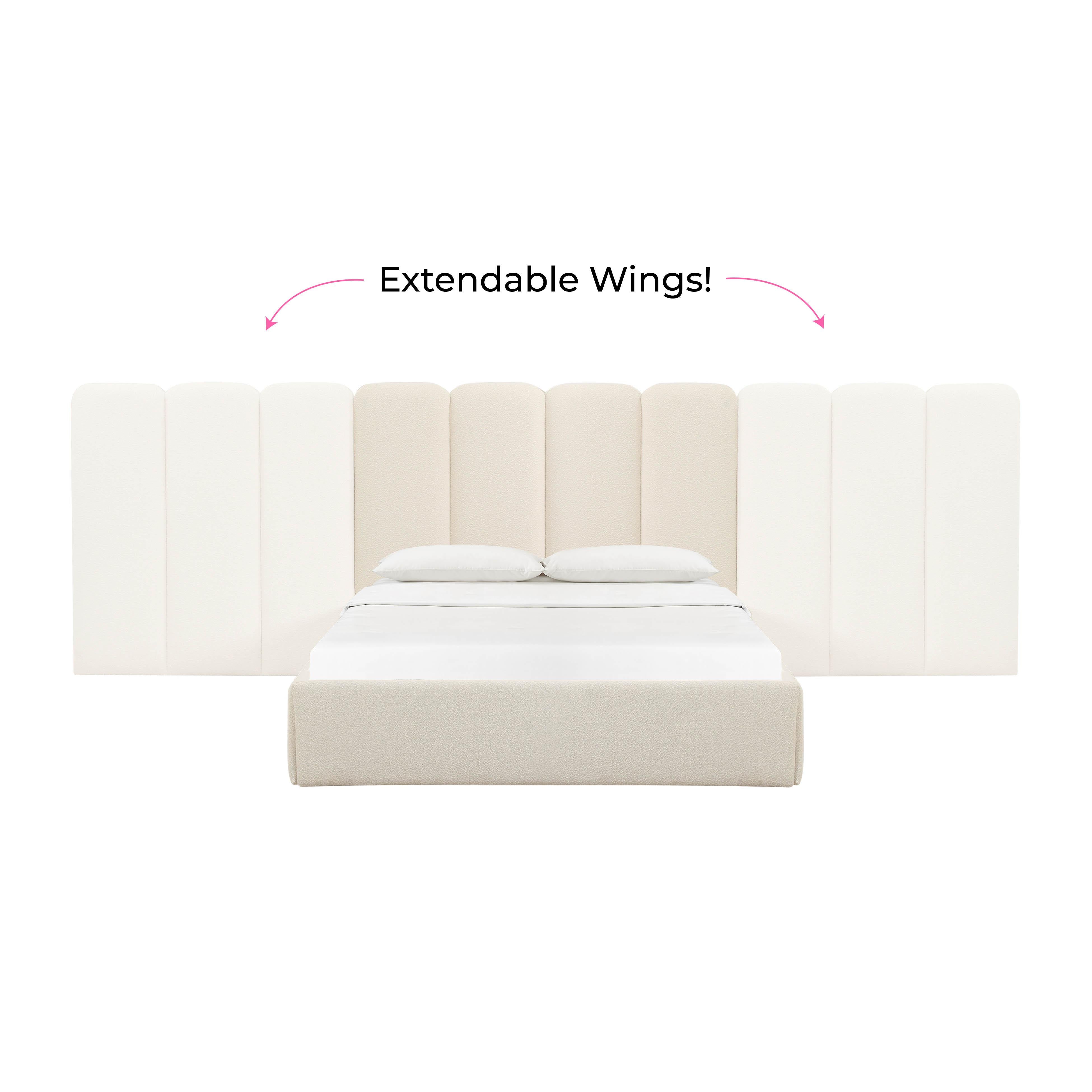 Palani Cream Boucle Queen Bed with Wings
