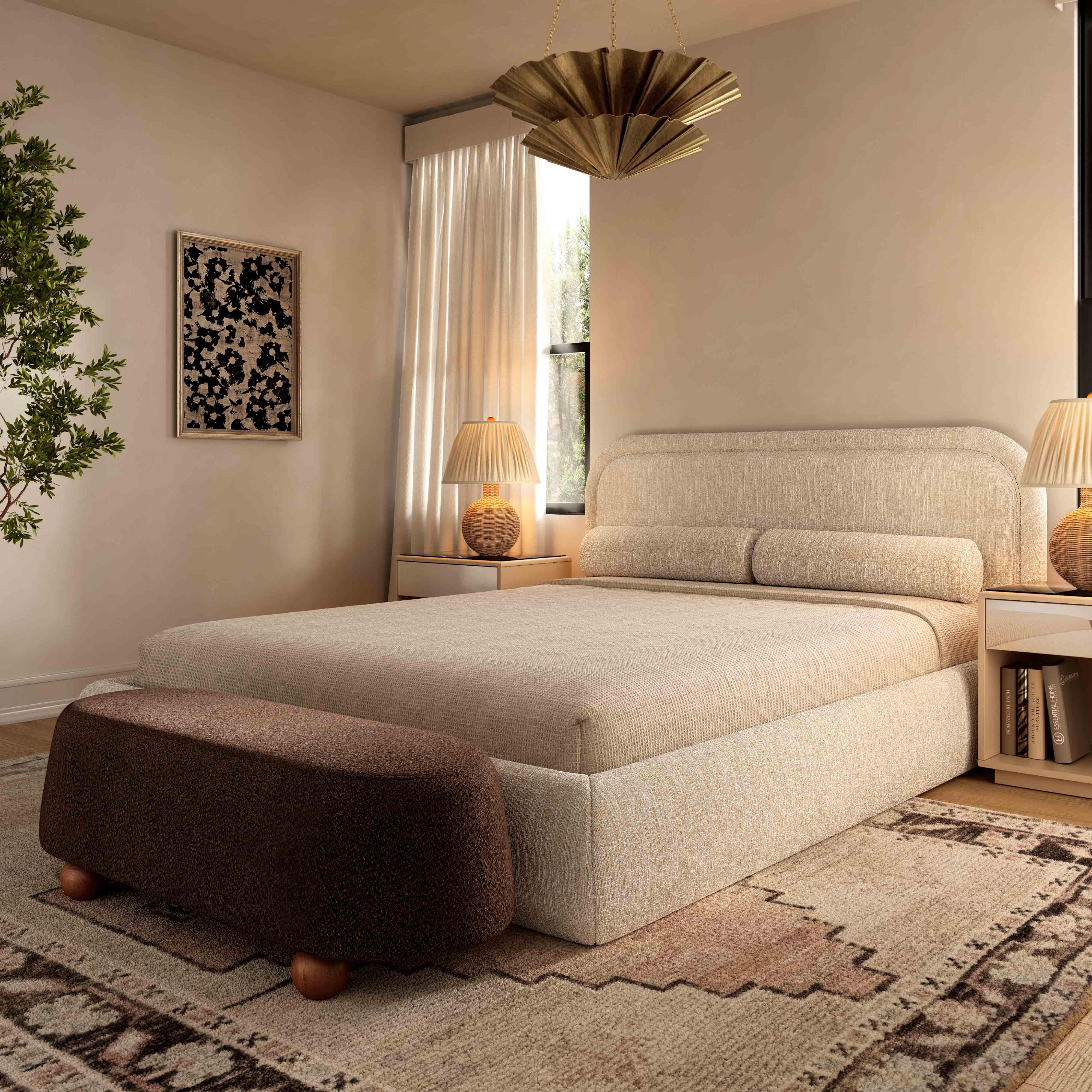 Murielle Cream Heavy Knubby Boucle Queen Bed