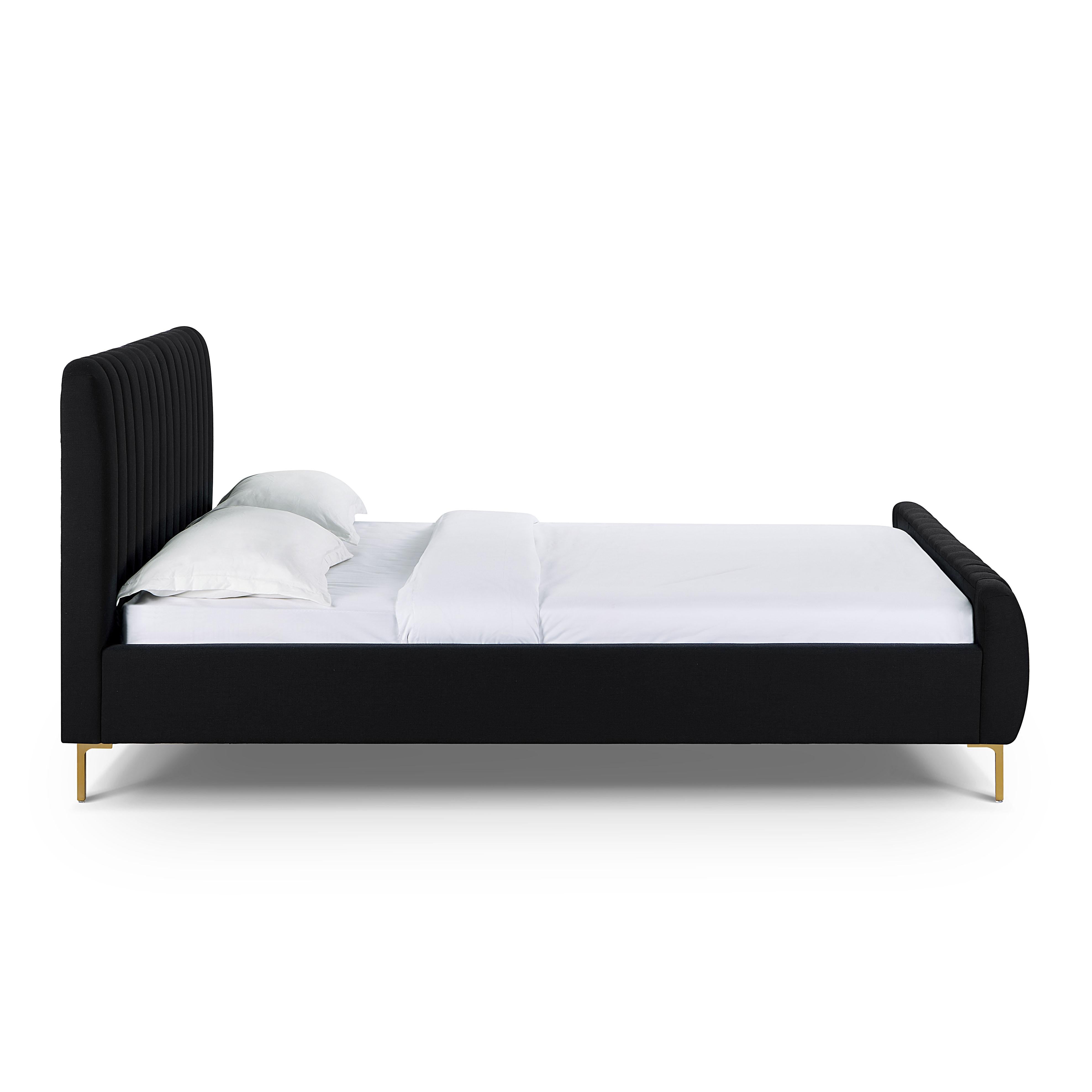Angela Black Upcycled Linen Queen Bed