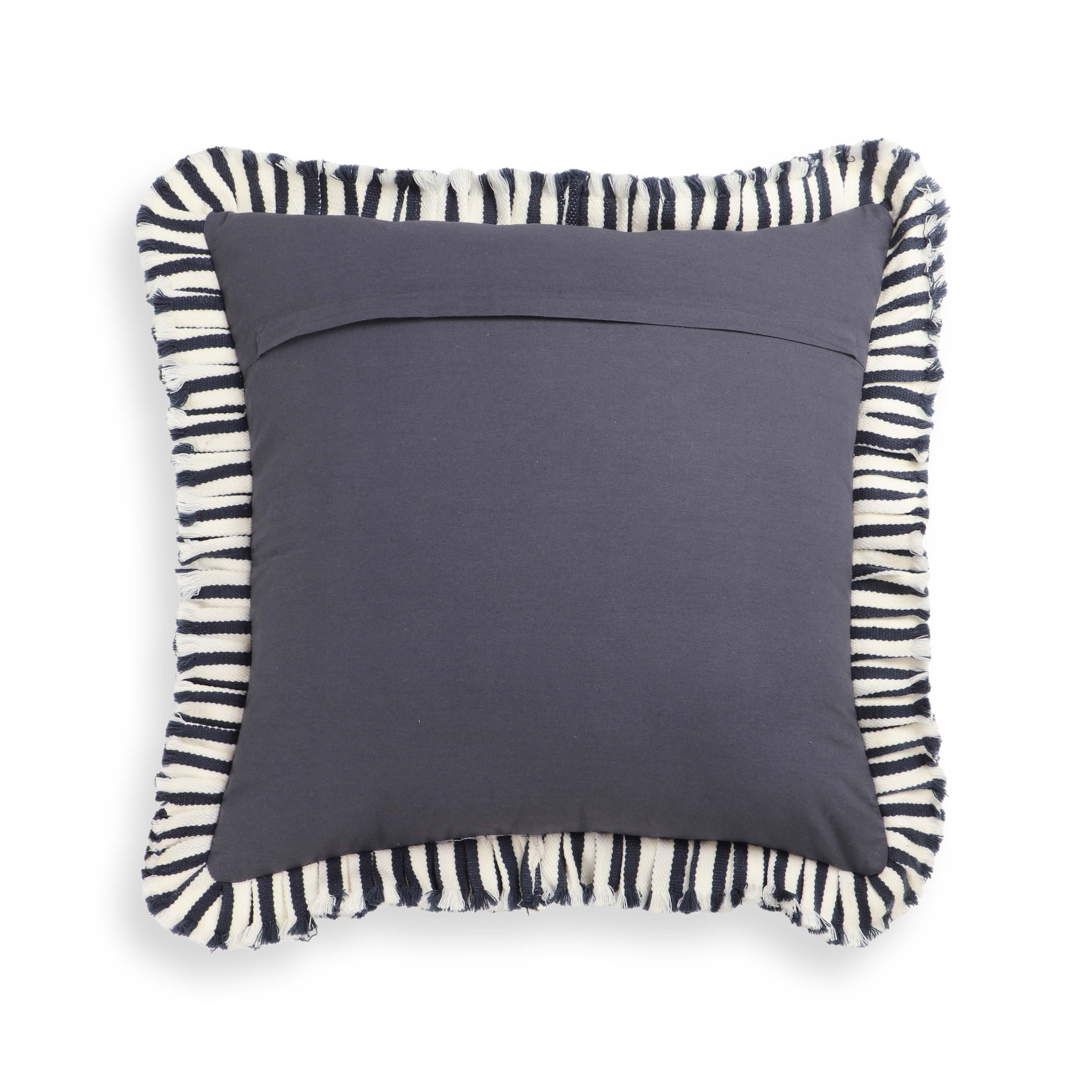 Alessia Navy Striped Ruffle 20" Square Accent Pillow - COVER