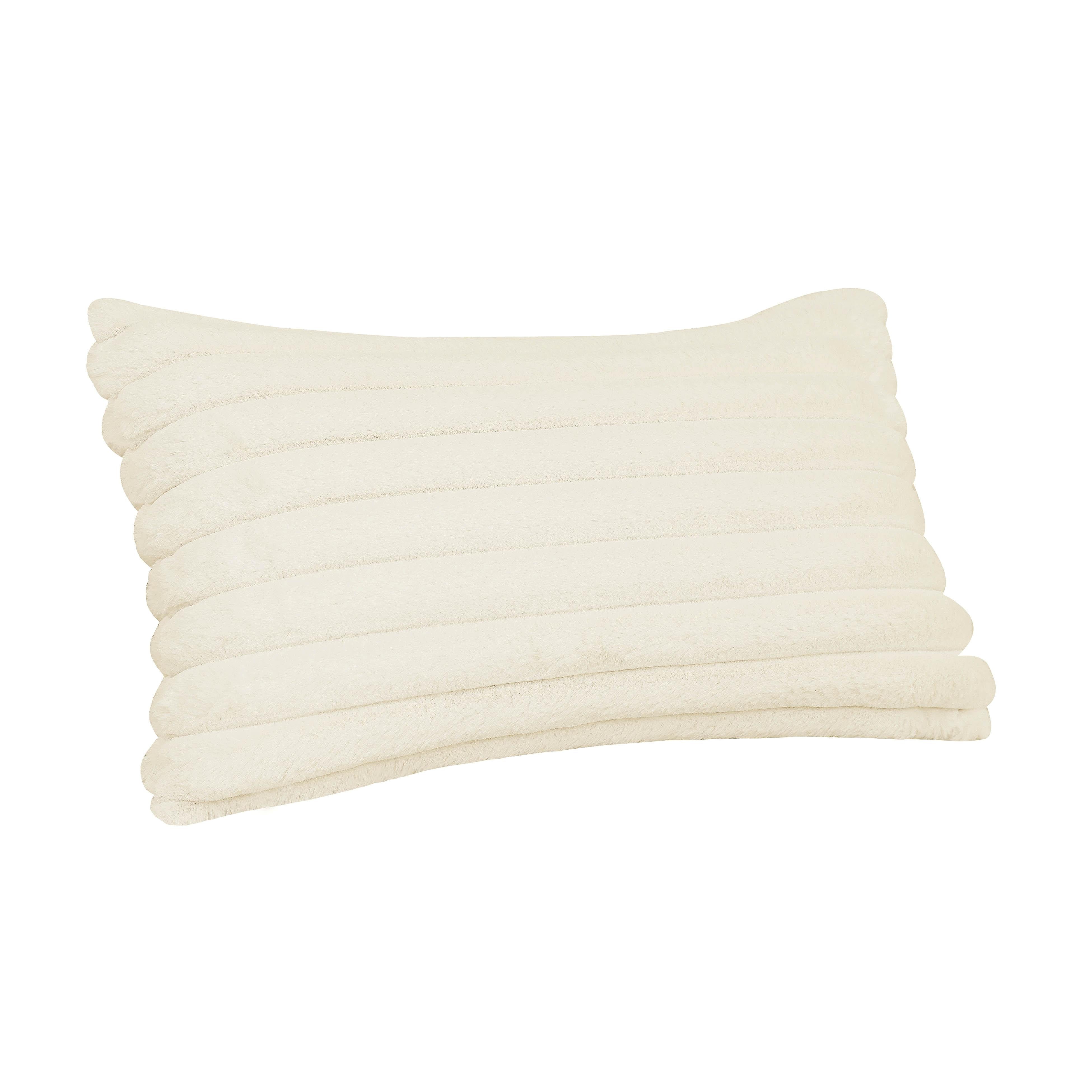 Furry Cream Vegan Fur Rectangular Accent Pillow