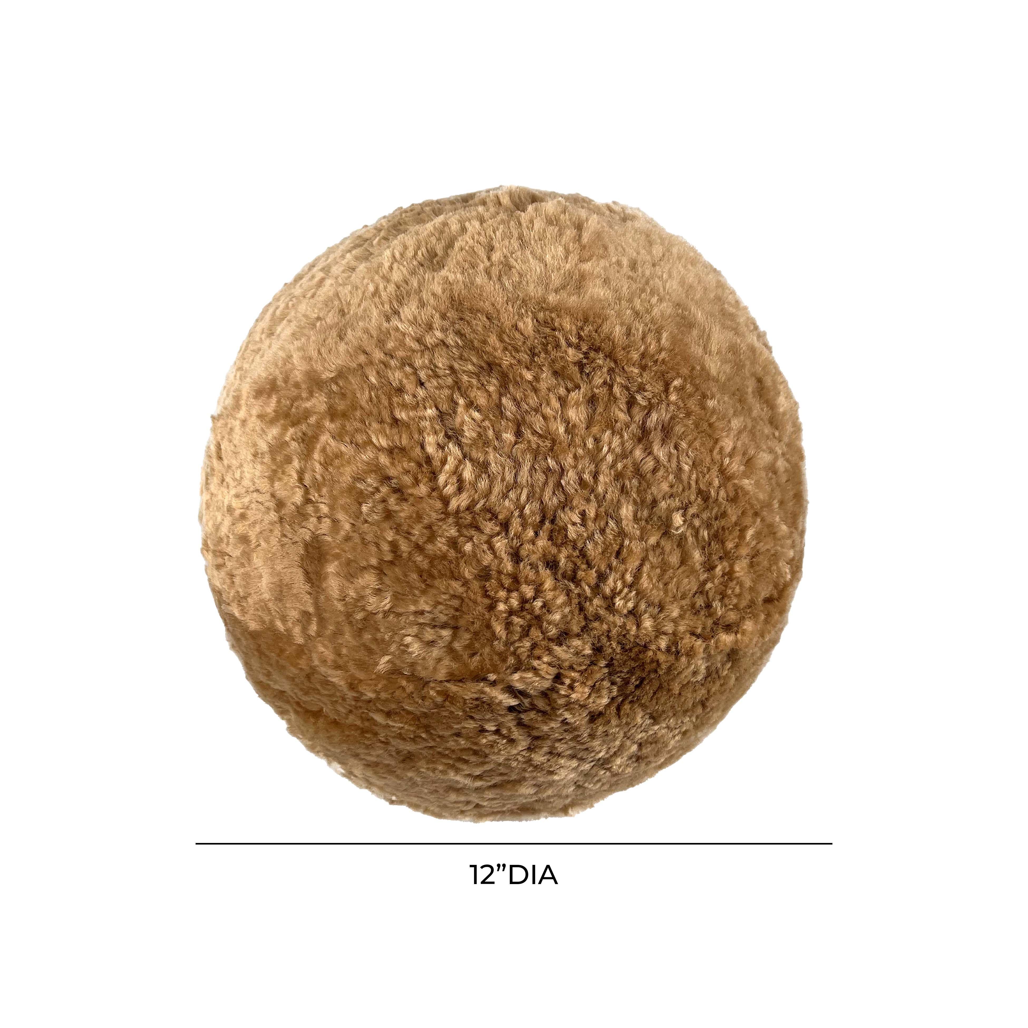New Zealand Brown Genuine Sheepskin 12" Ball Pillow