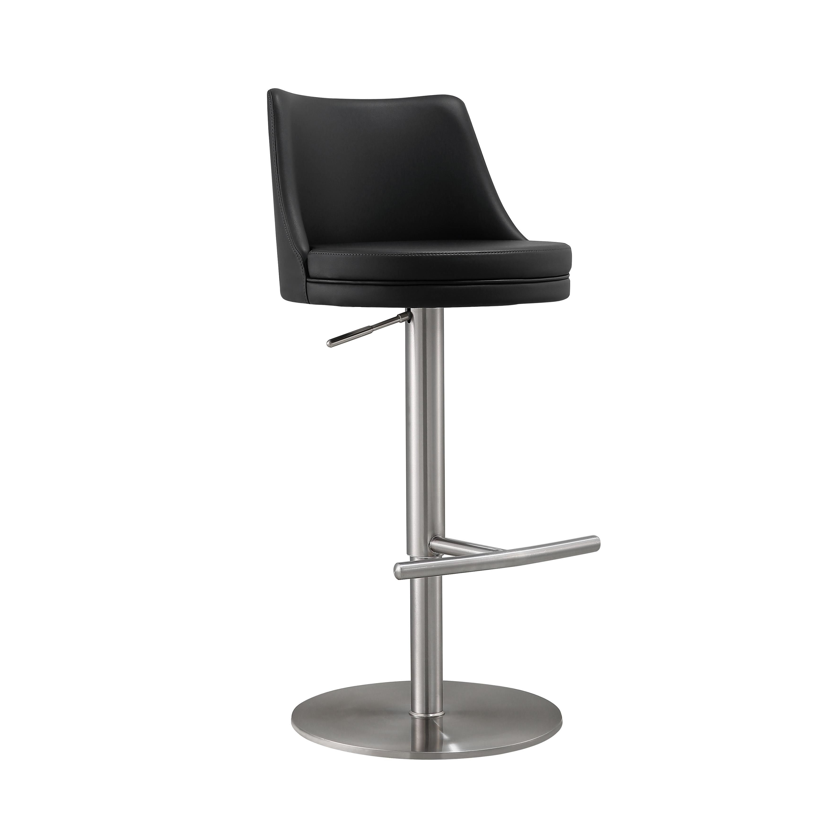 Reagan Black Performance Vegan Leather and Silver Adjustable Stool