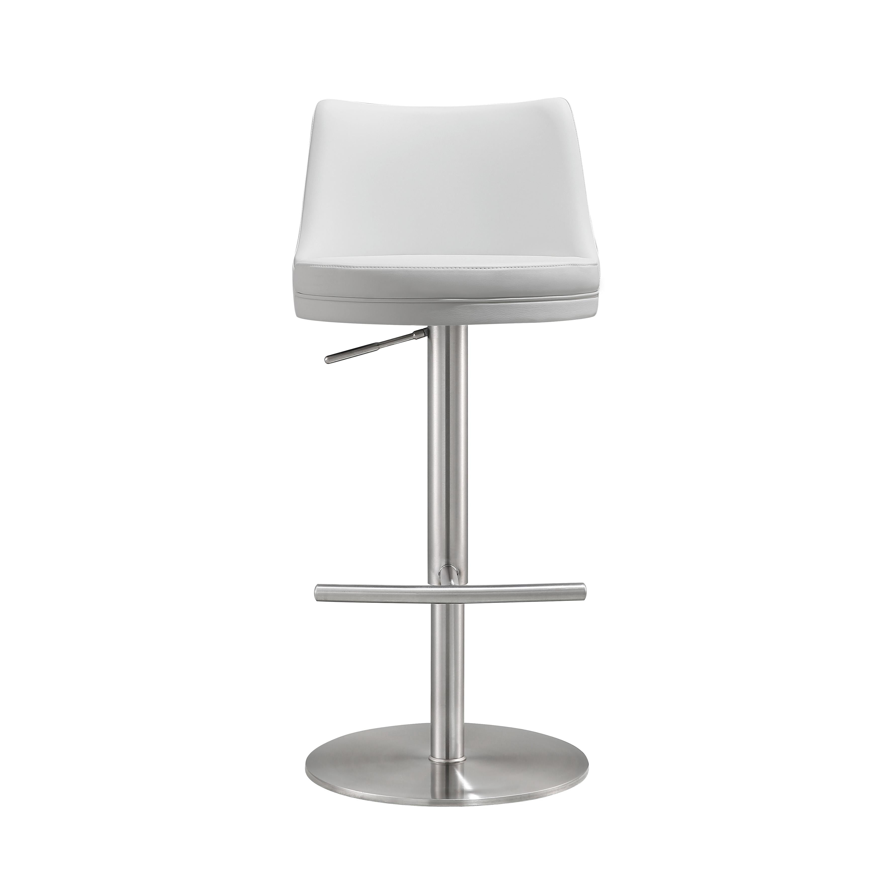 Reagan White Performance Vegan Leather and Silver Adjustable Stool